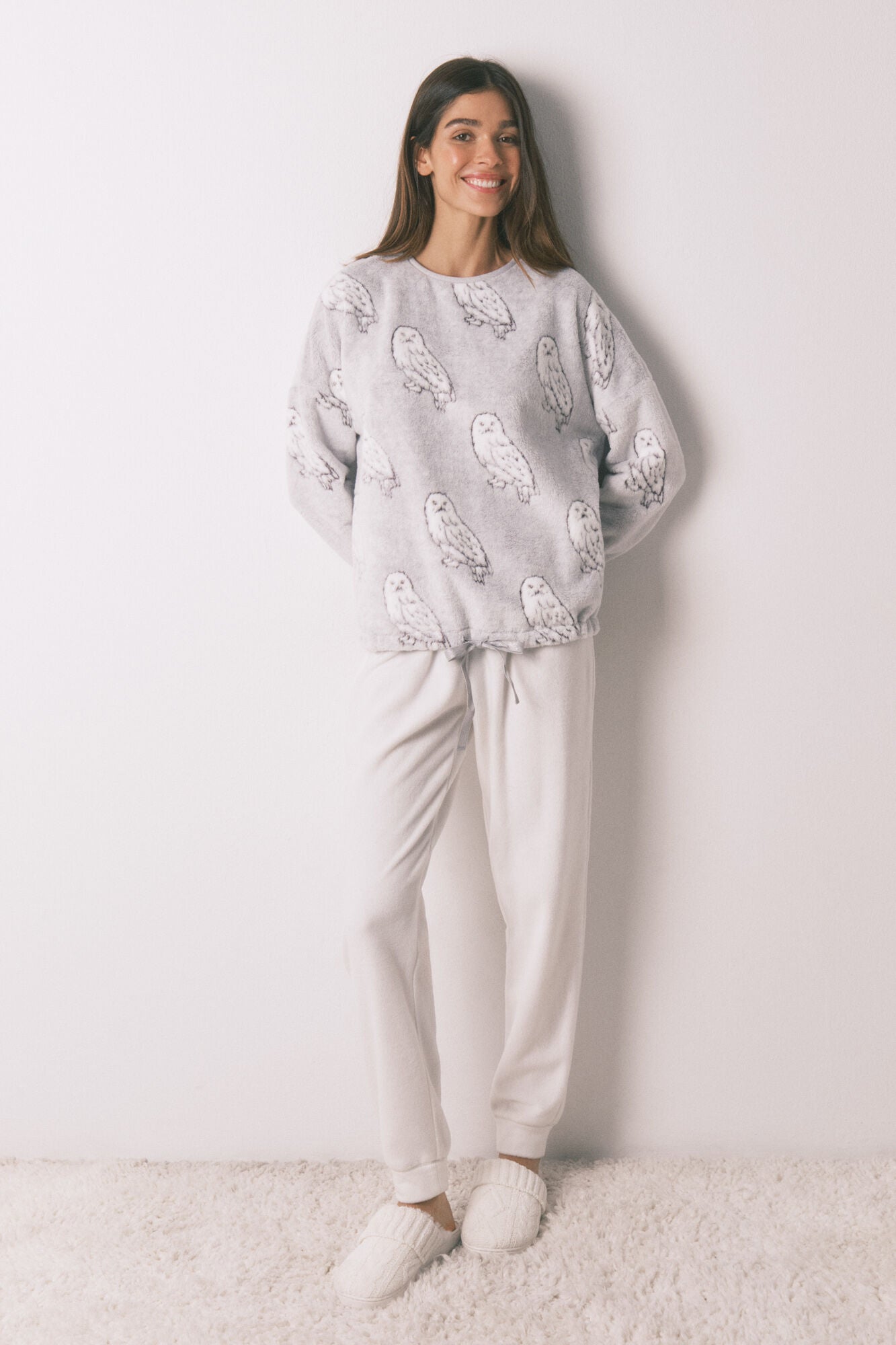 Soft fleece long pajamas with "Hedwig" print