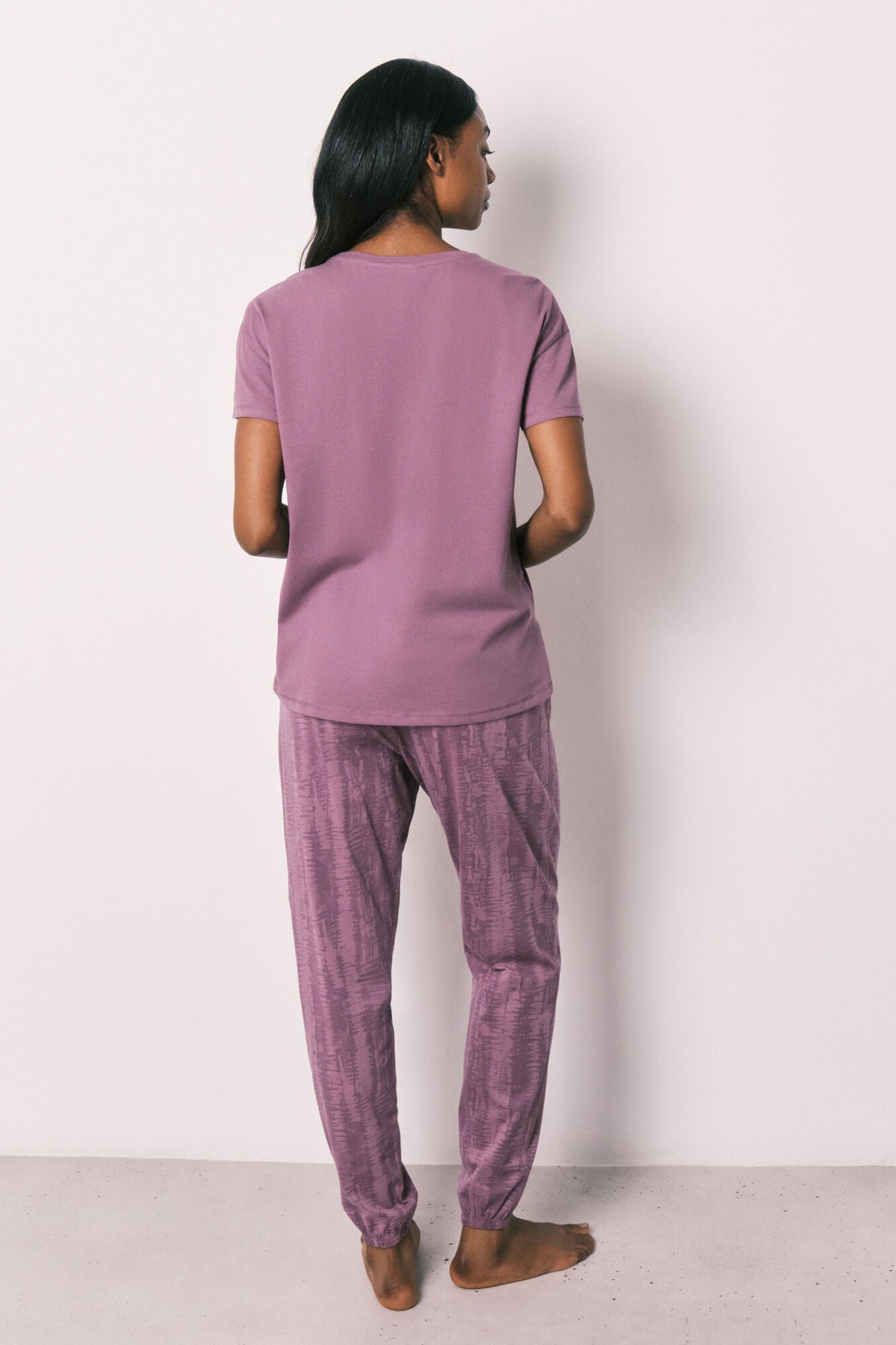 Purple cotton short sleeve long pyjamas Snoopy