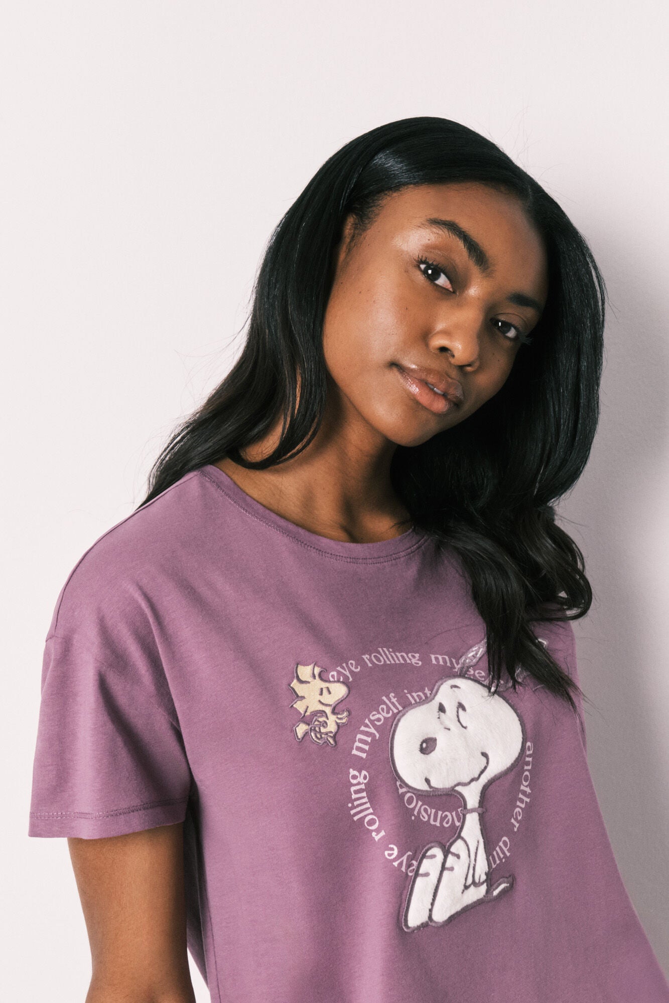 Purple cotton short sleeve long pyjamas Snoopy