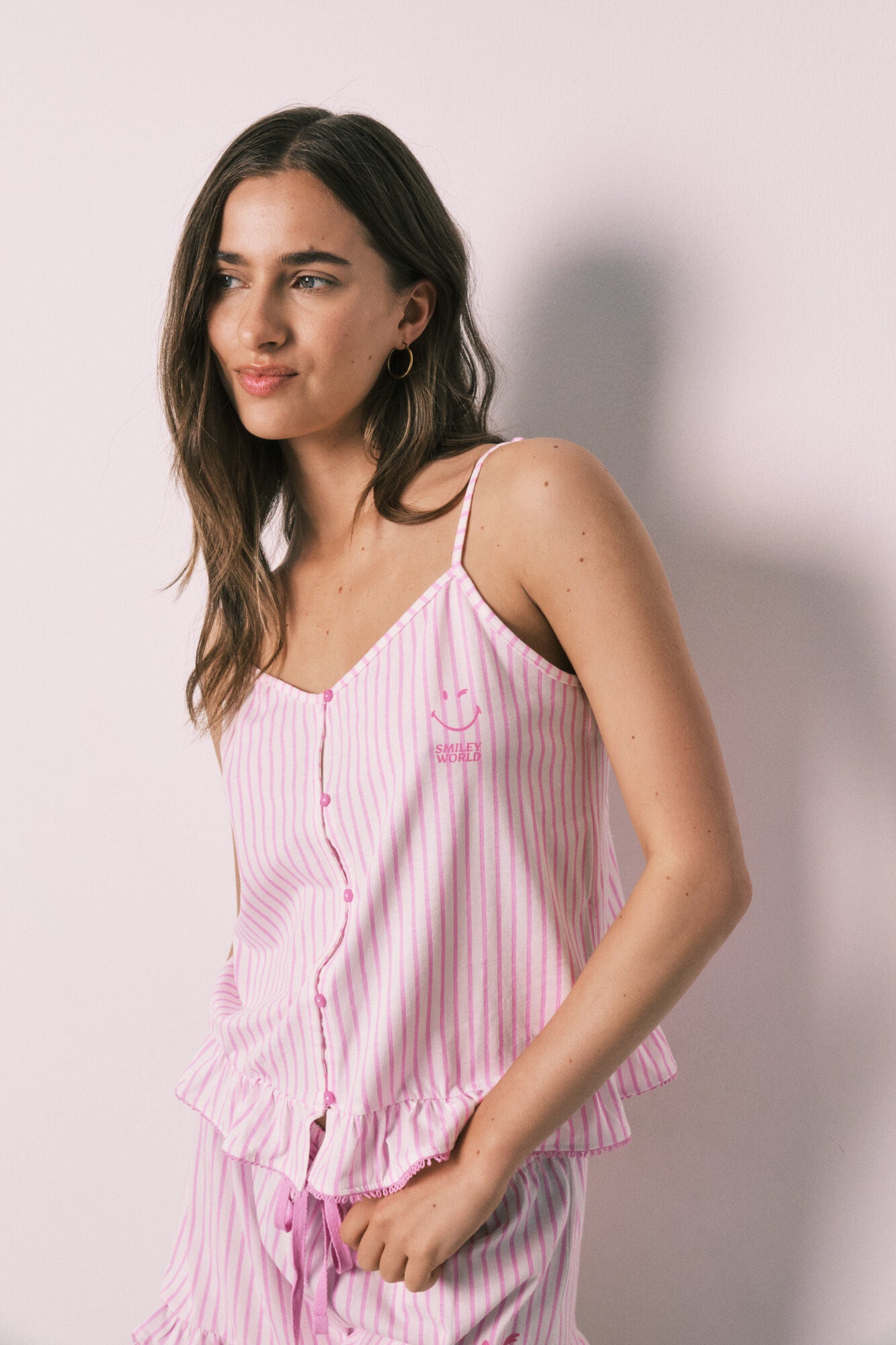 Striped cotton short pyjamas with ruffles SmileyWorld¨