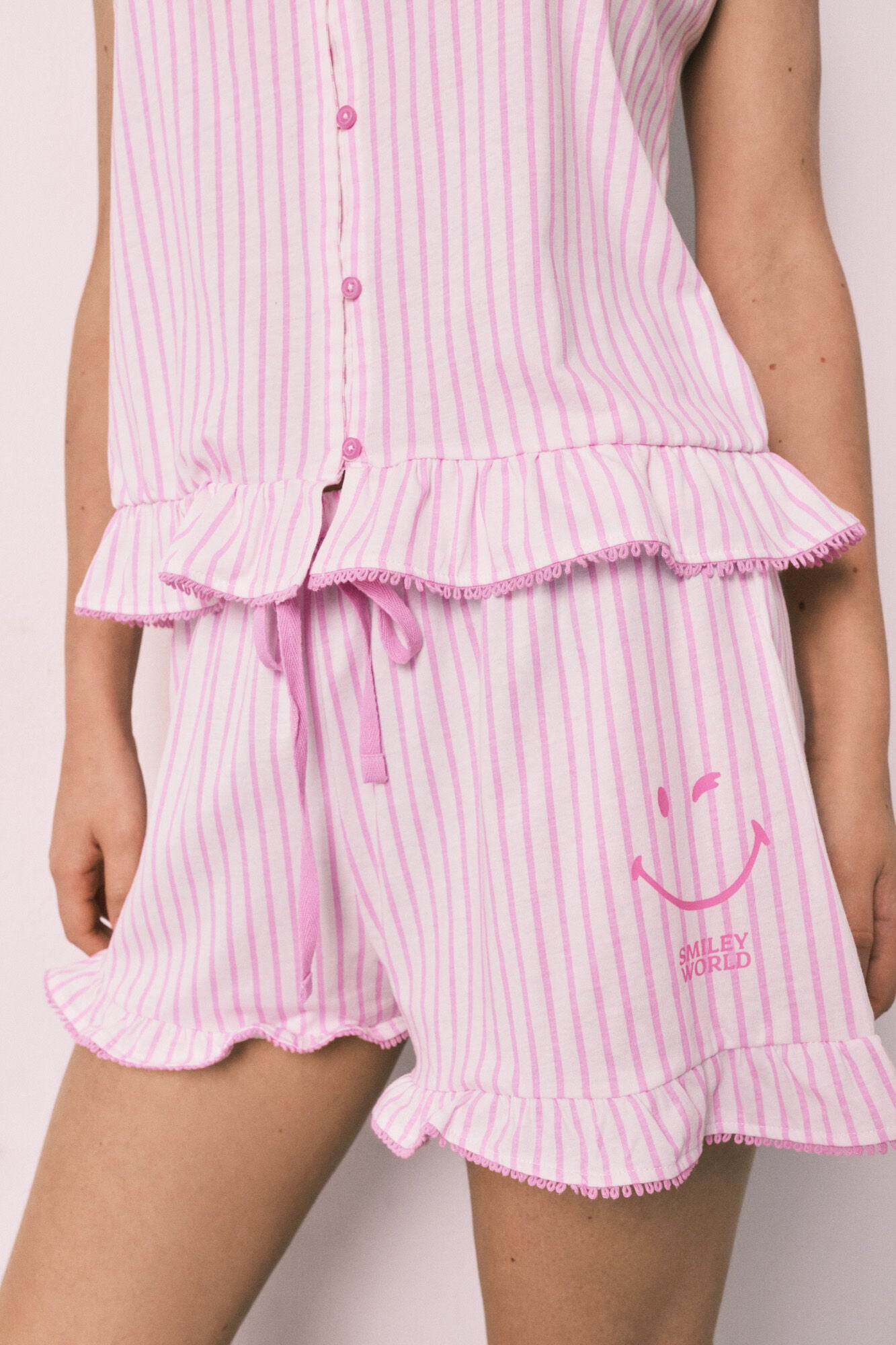 Striped cotton short pyjamas with ruffles SmileyWorld¨