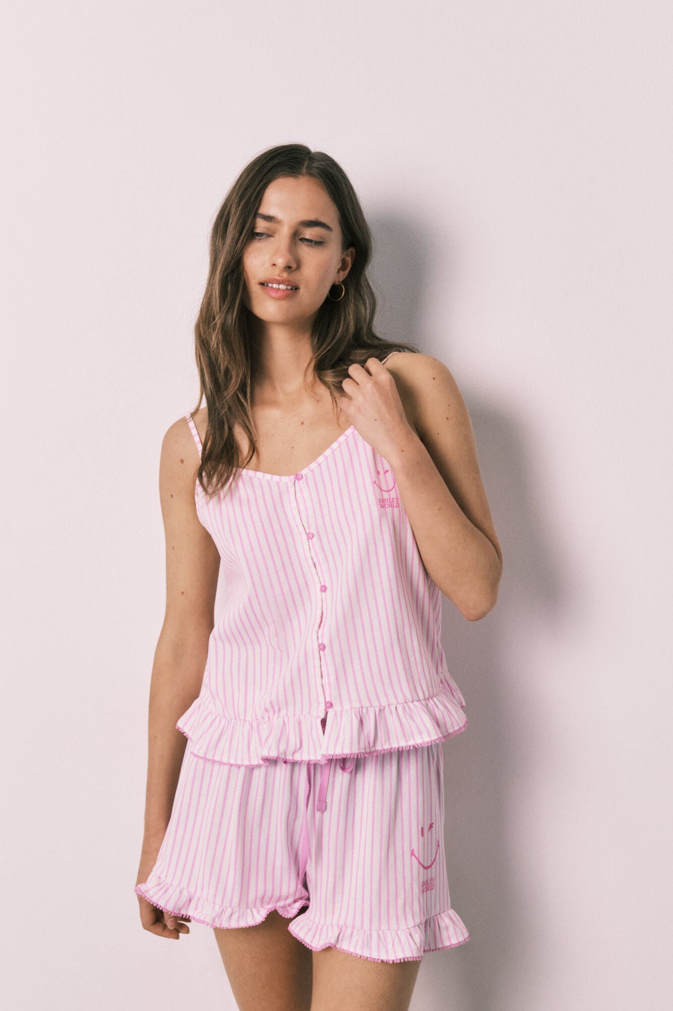 Striped cotton short pyjamas with ruffles SmileyWorld¨