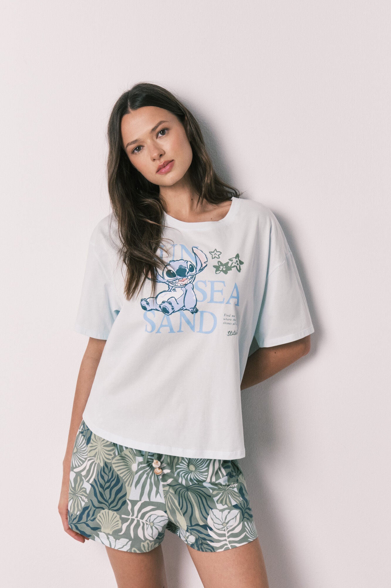 Stitch short-sleeved blue pajamas