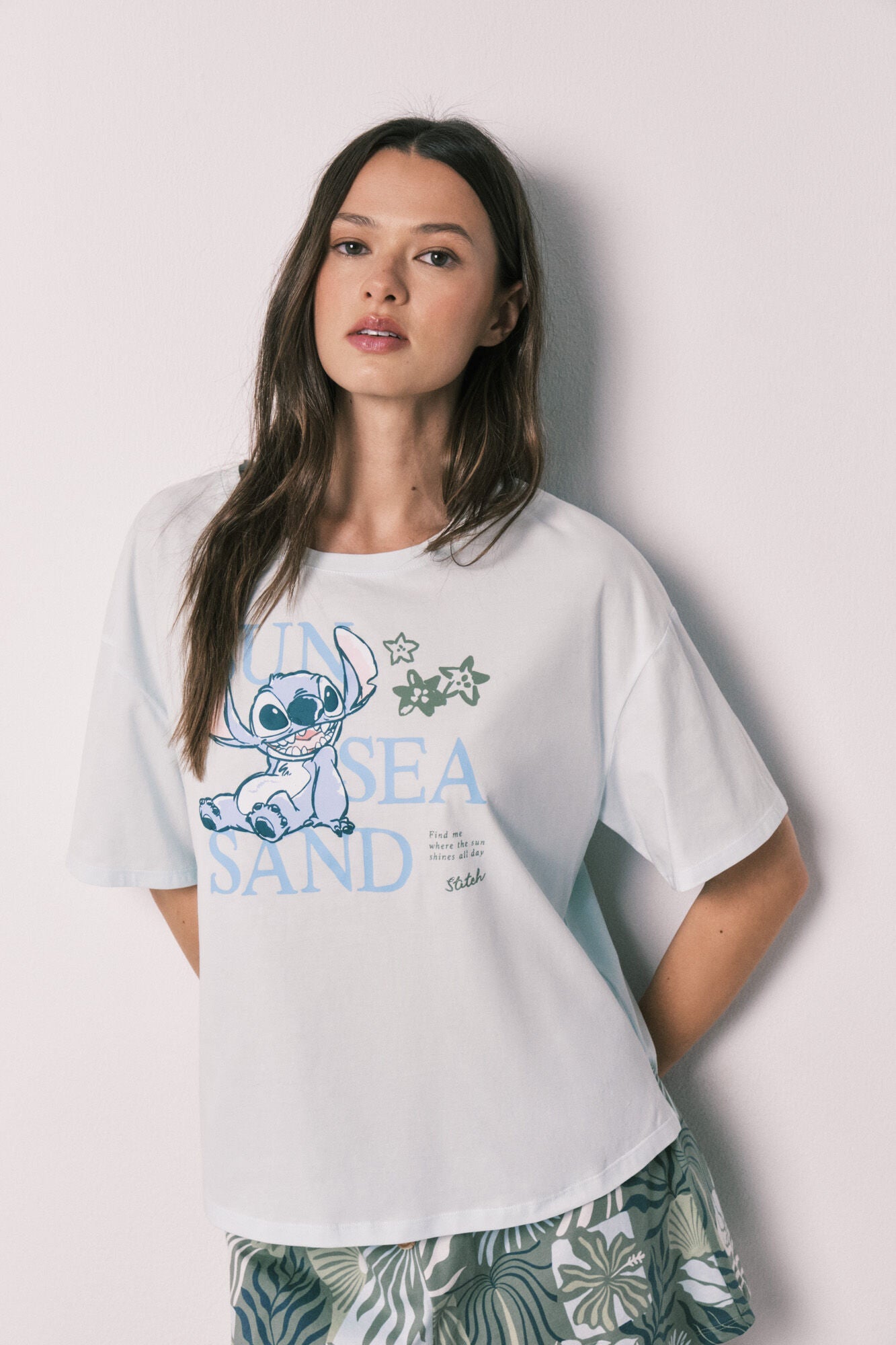 Stitch short-sleeved blue pajamas