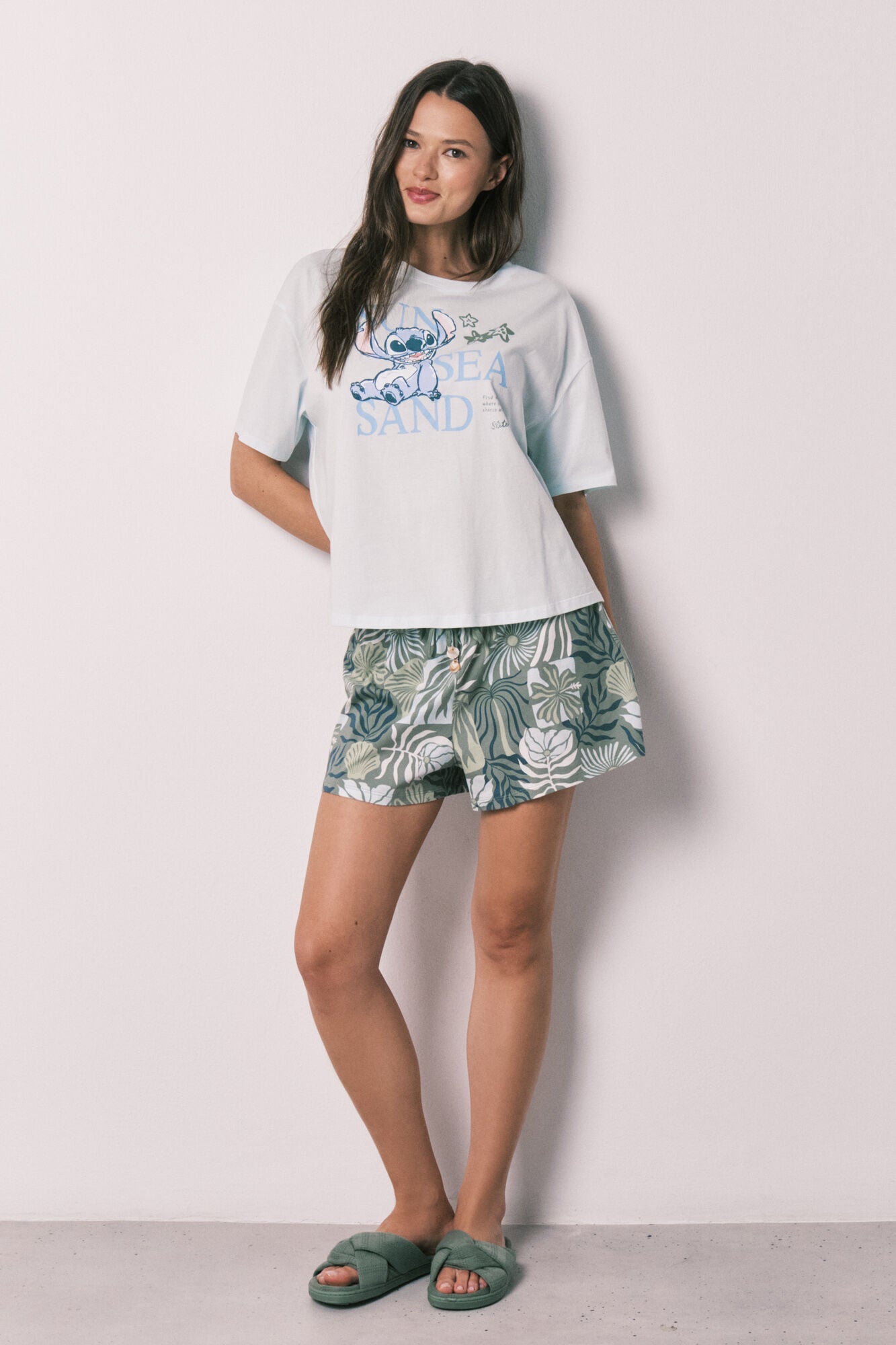 Stitch short-sleeved blue pajamas