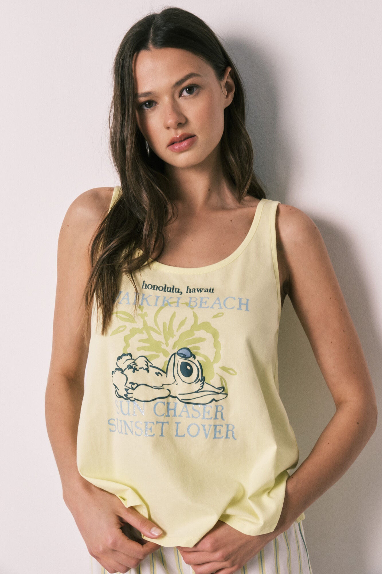 Stitch yellow short pajamas with suspenders