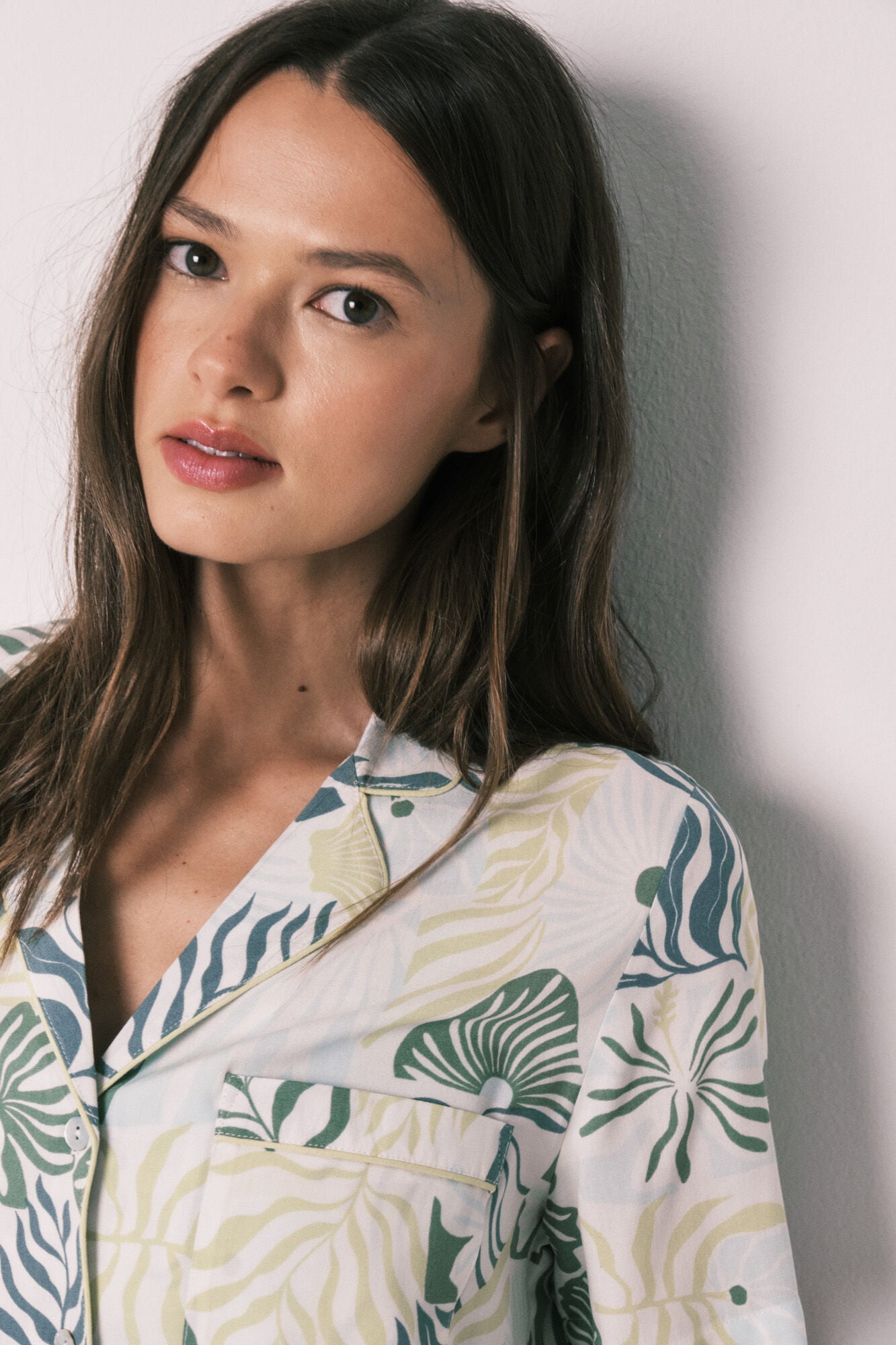 Tropical print long shirt pajamas