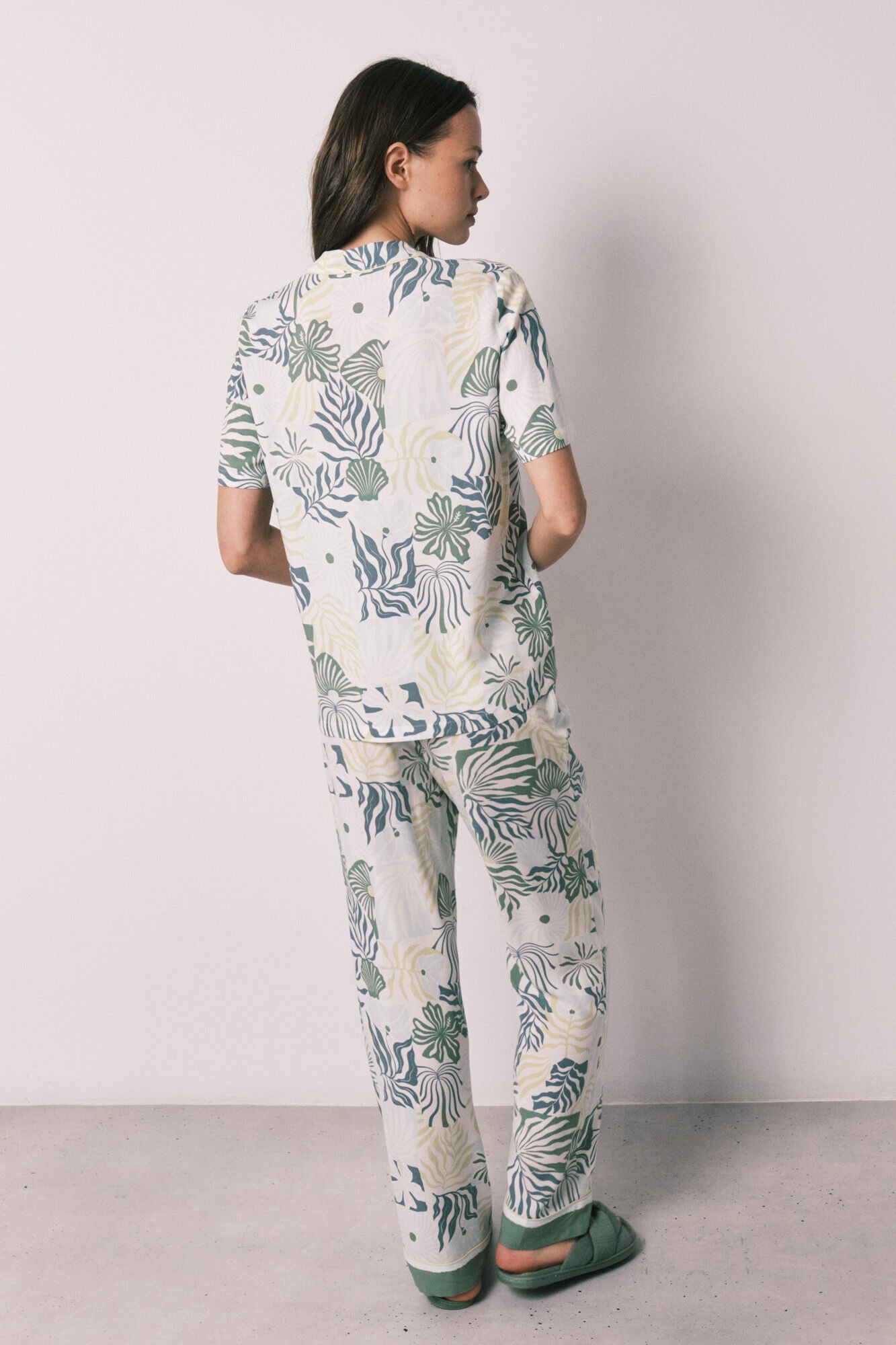 Tropical print long shirt pajamas