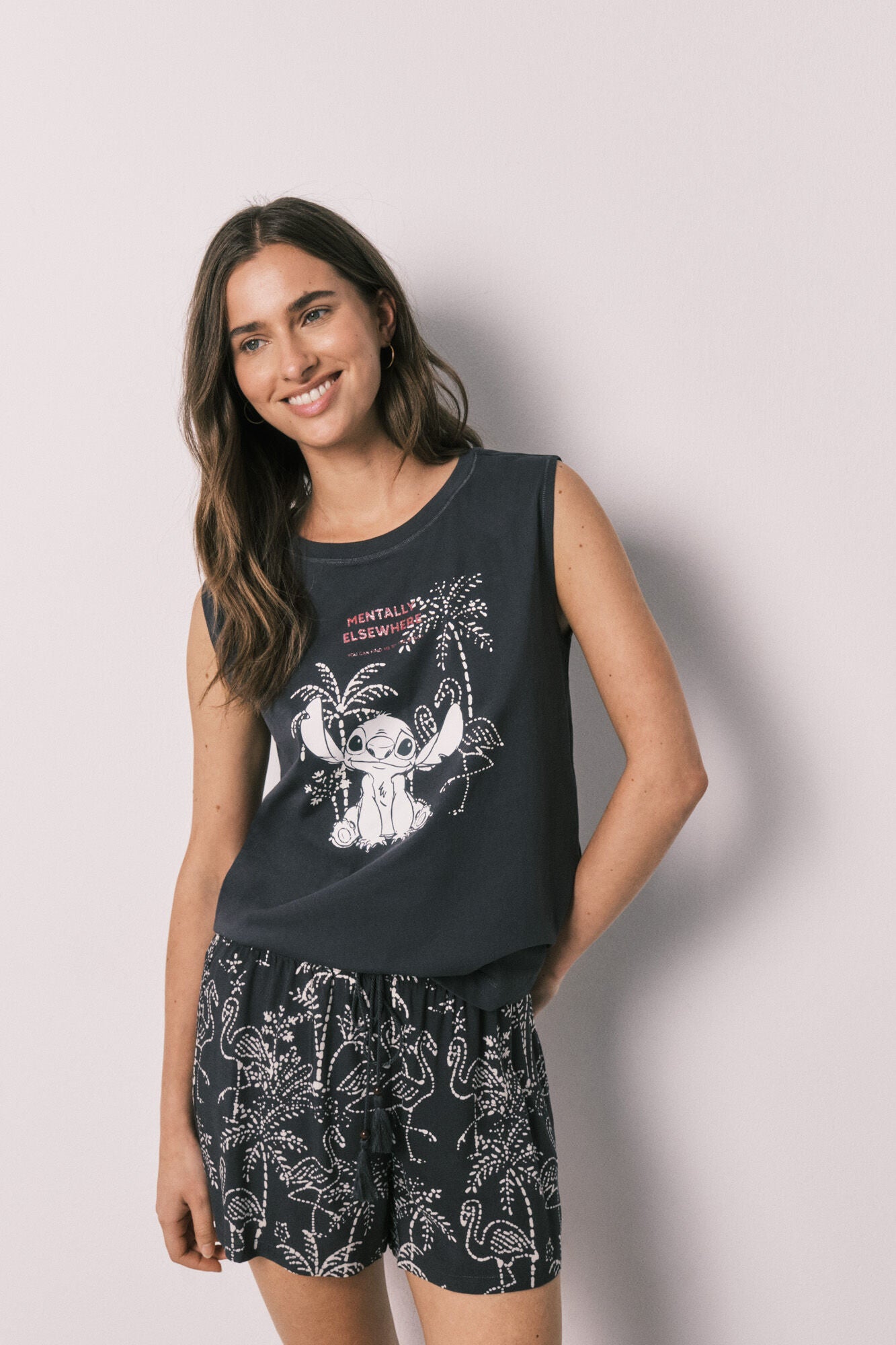 Stitch sleeveless cotton short pyjamas