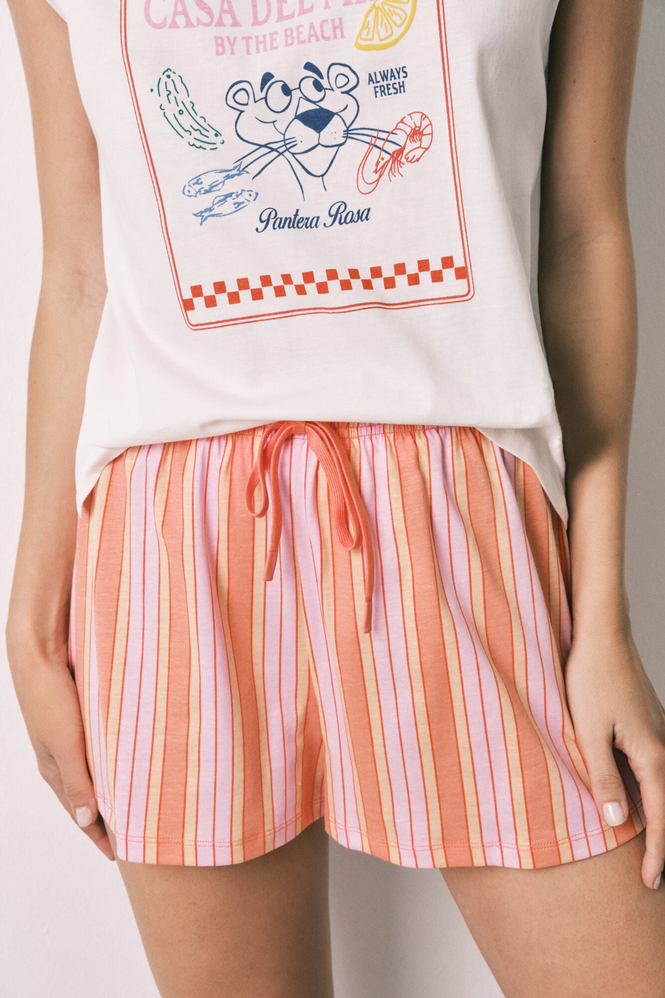 Striped pink panther cotton short pyjamas
