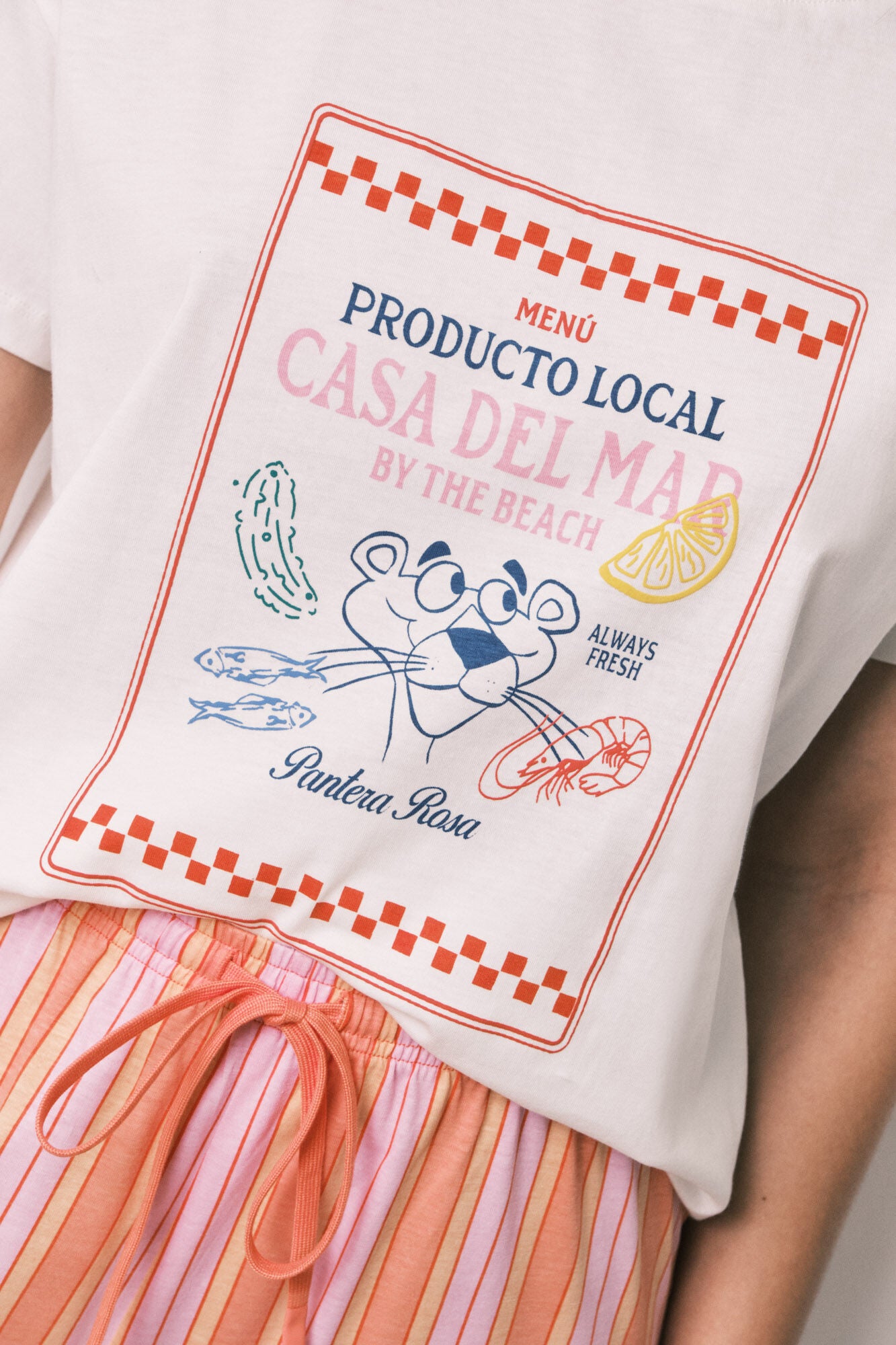 Pink Panther striped cotton long pyjamas