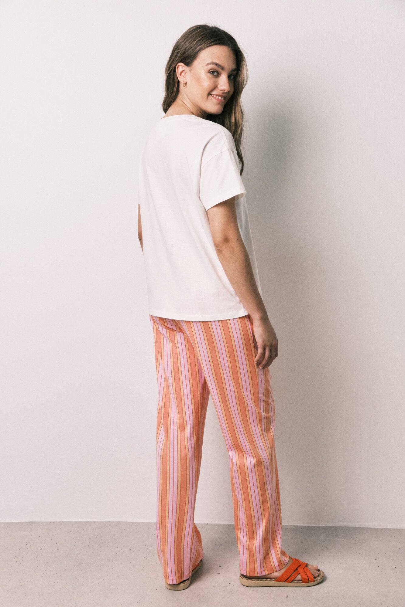 Pink Panther striped cotton long pyjamas