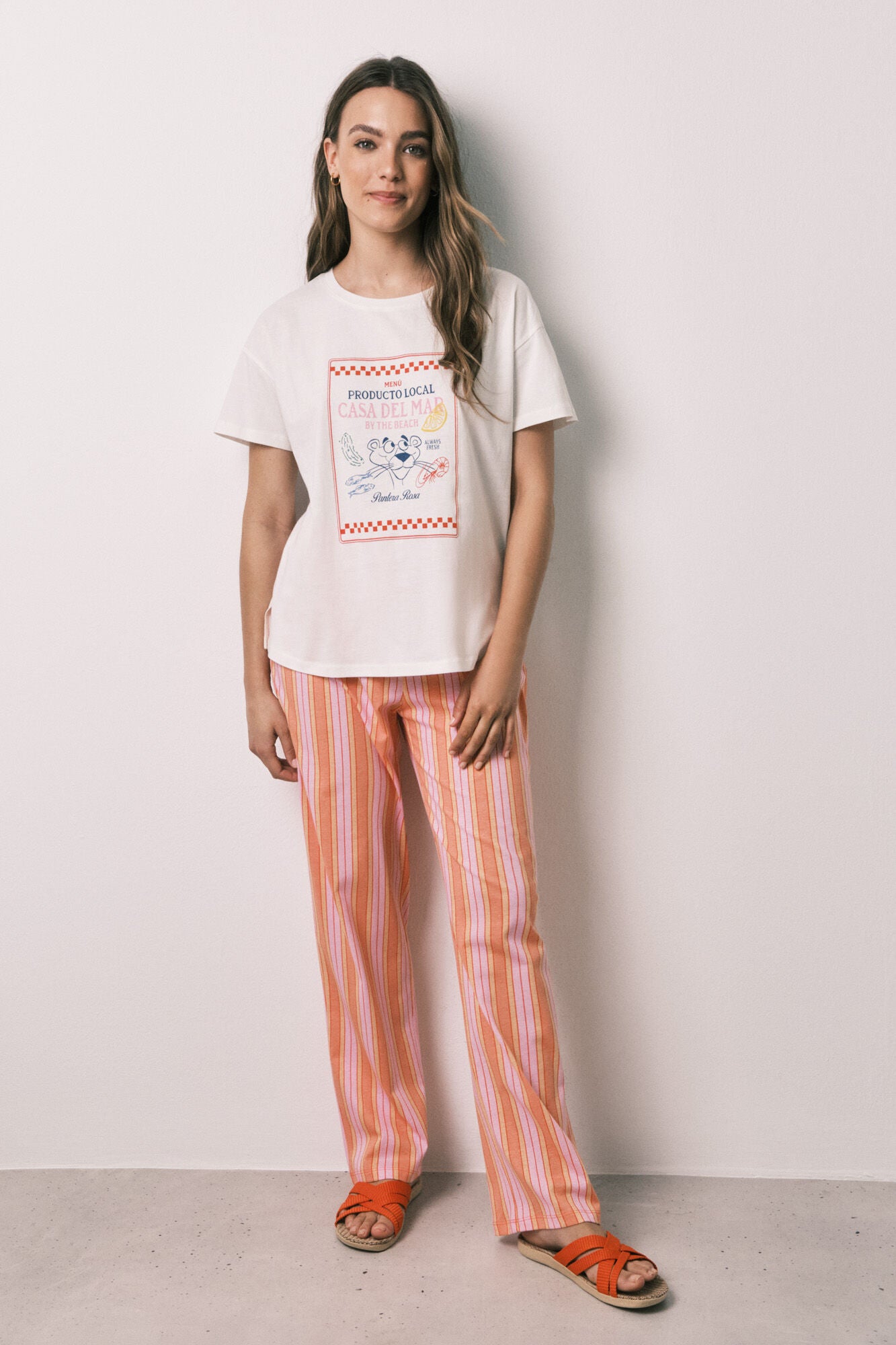 Pink Panther striped cotton long pyjamas