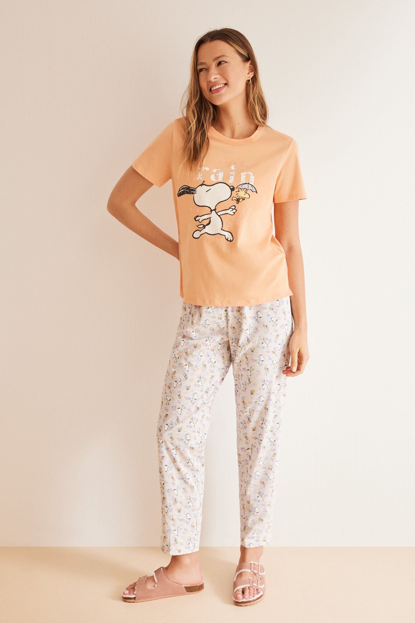 100% orange cotton Snoopy pajamas