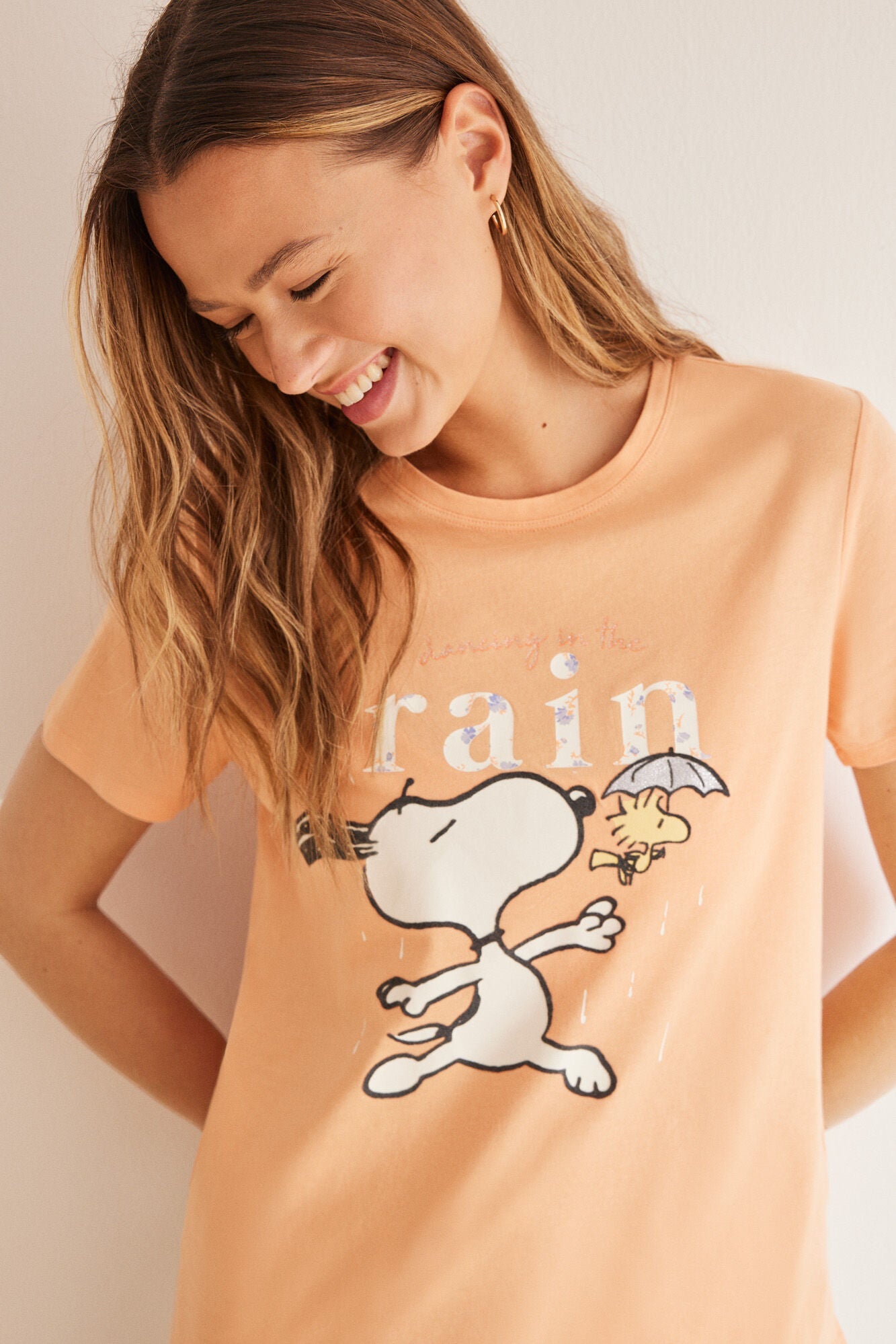 100% orange cotton Snoopy pajamas