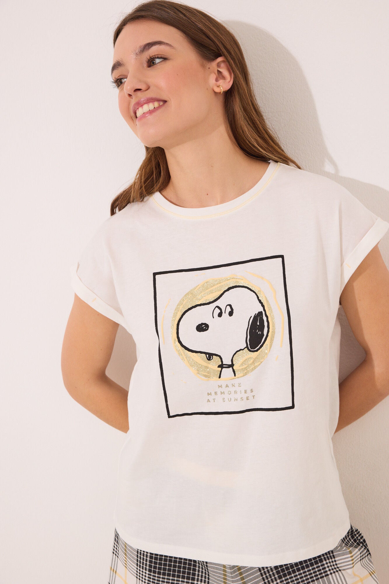 Snoopy cotton short pyjamas with checkered pattern