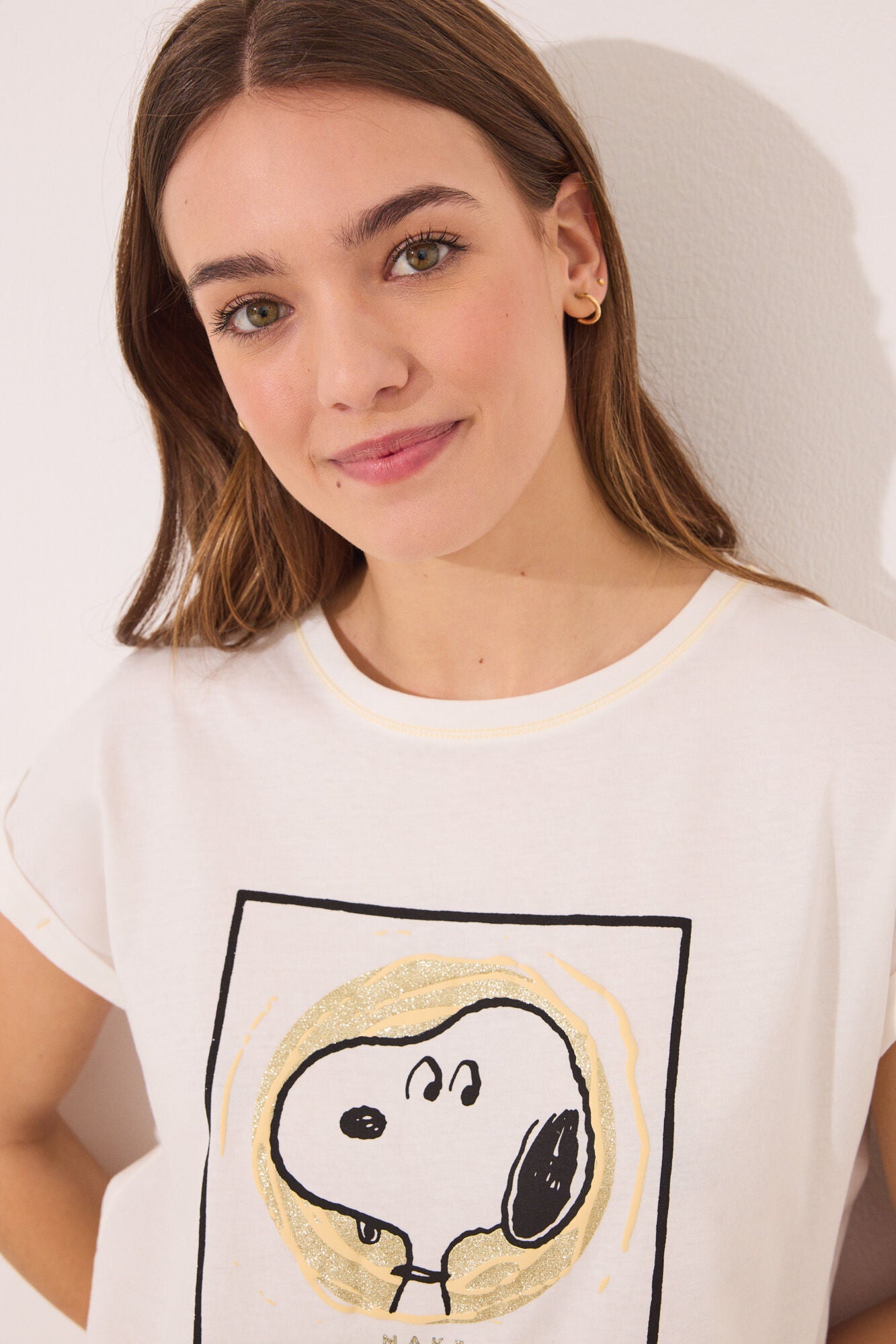 Snoopy cotton short pyjamas with checkered pattern