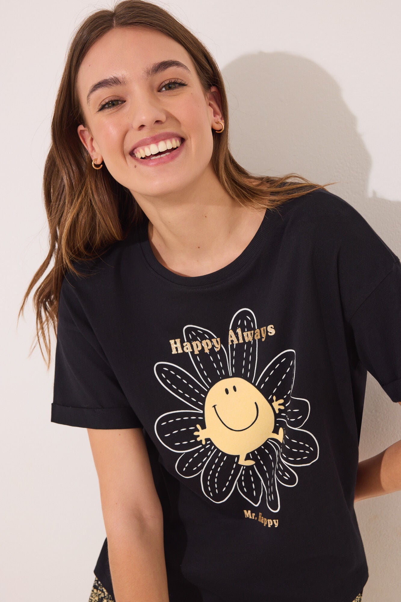 Smiley black cotton short pyjamas