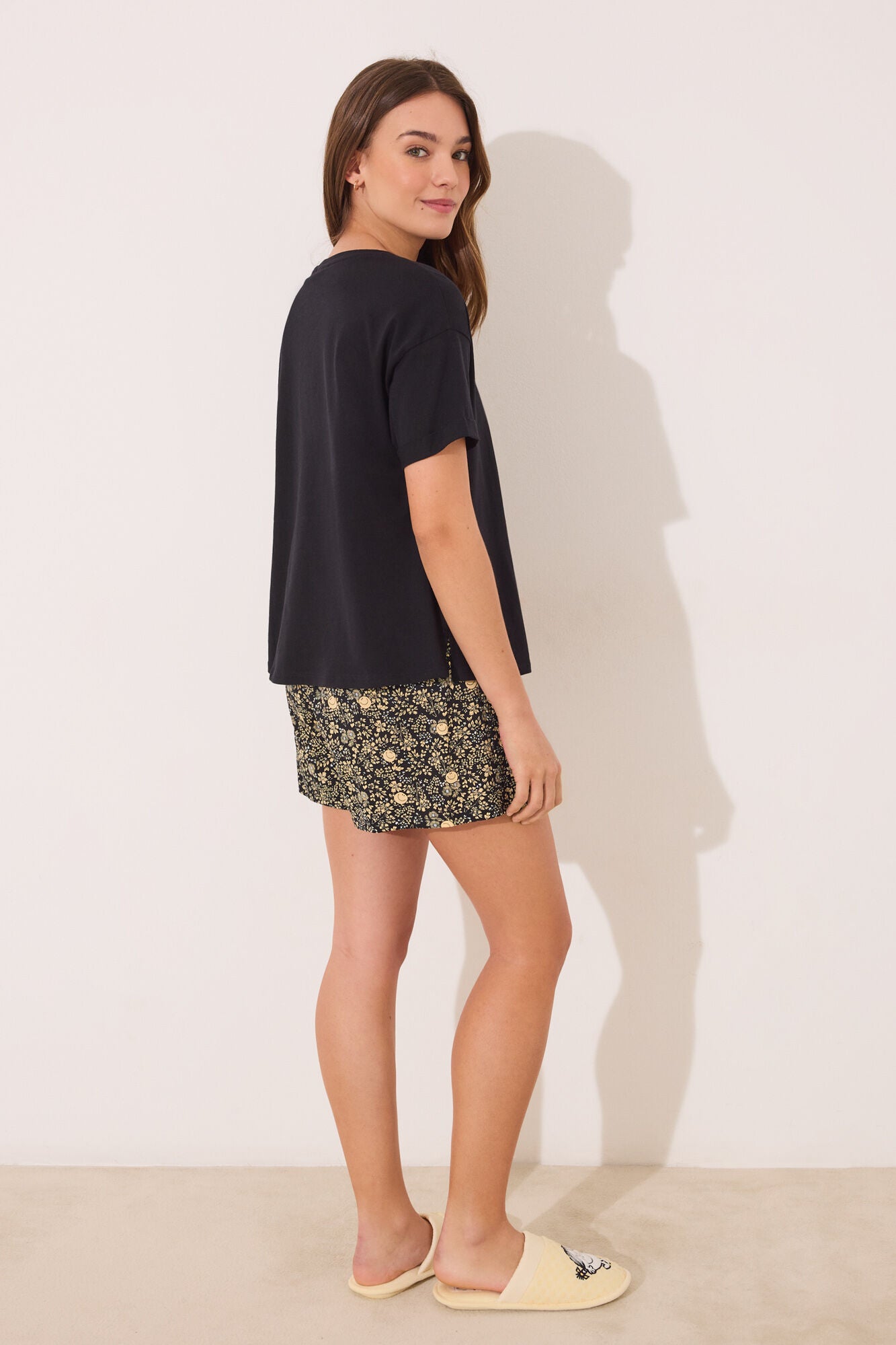 Smiley black cotton short pyjamas