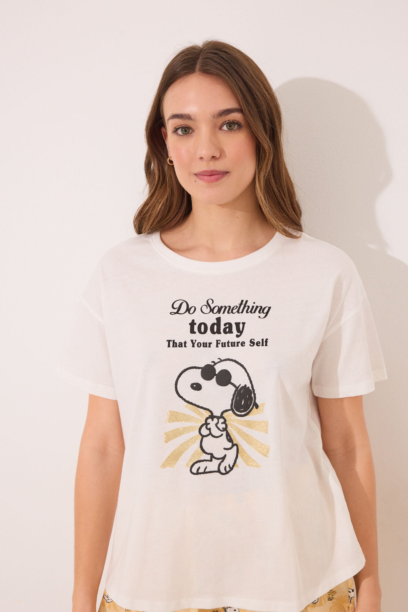 Snoopy ivory cotton short pyjamas