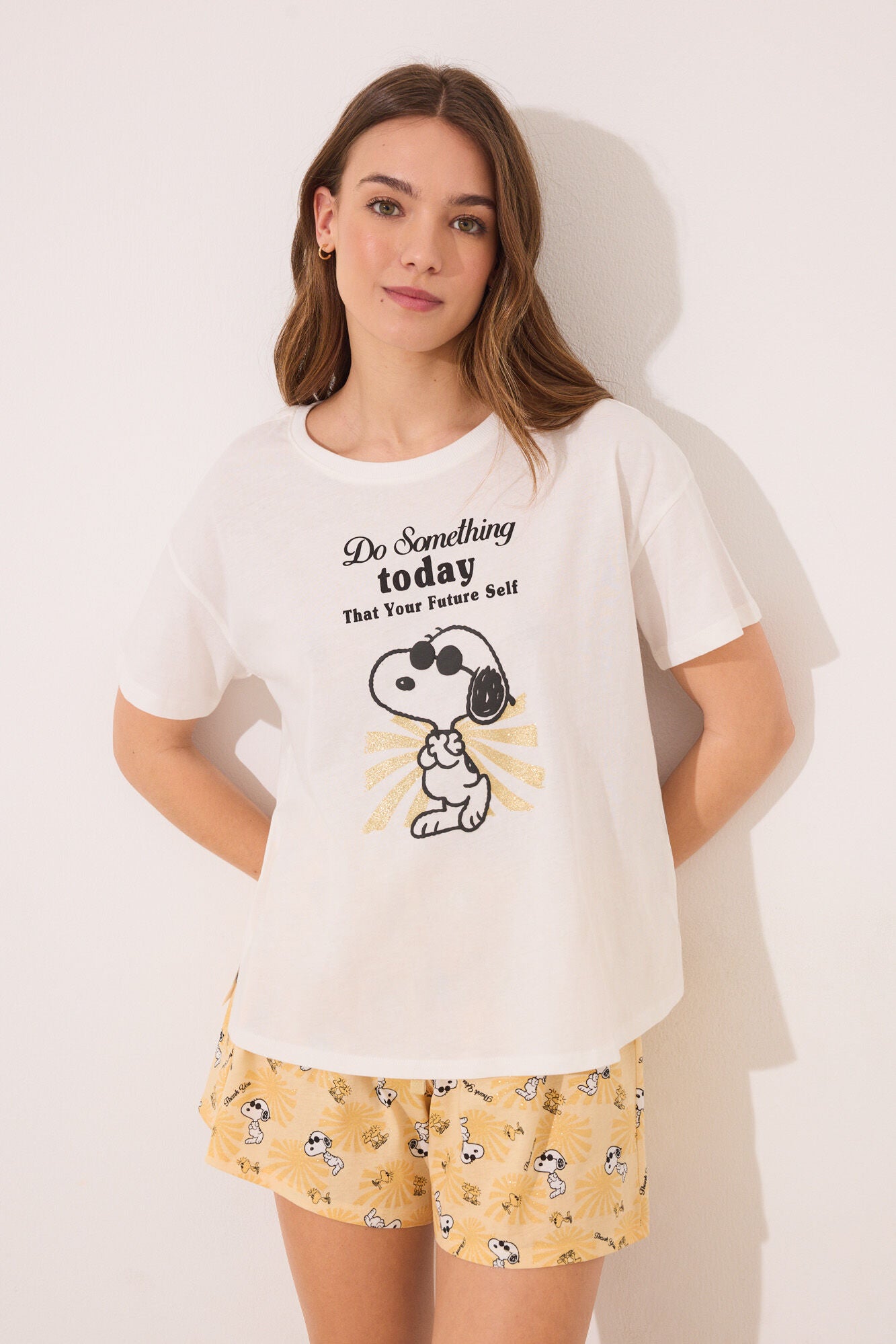 Snoopy ivory cotton short pyjamas