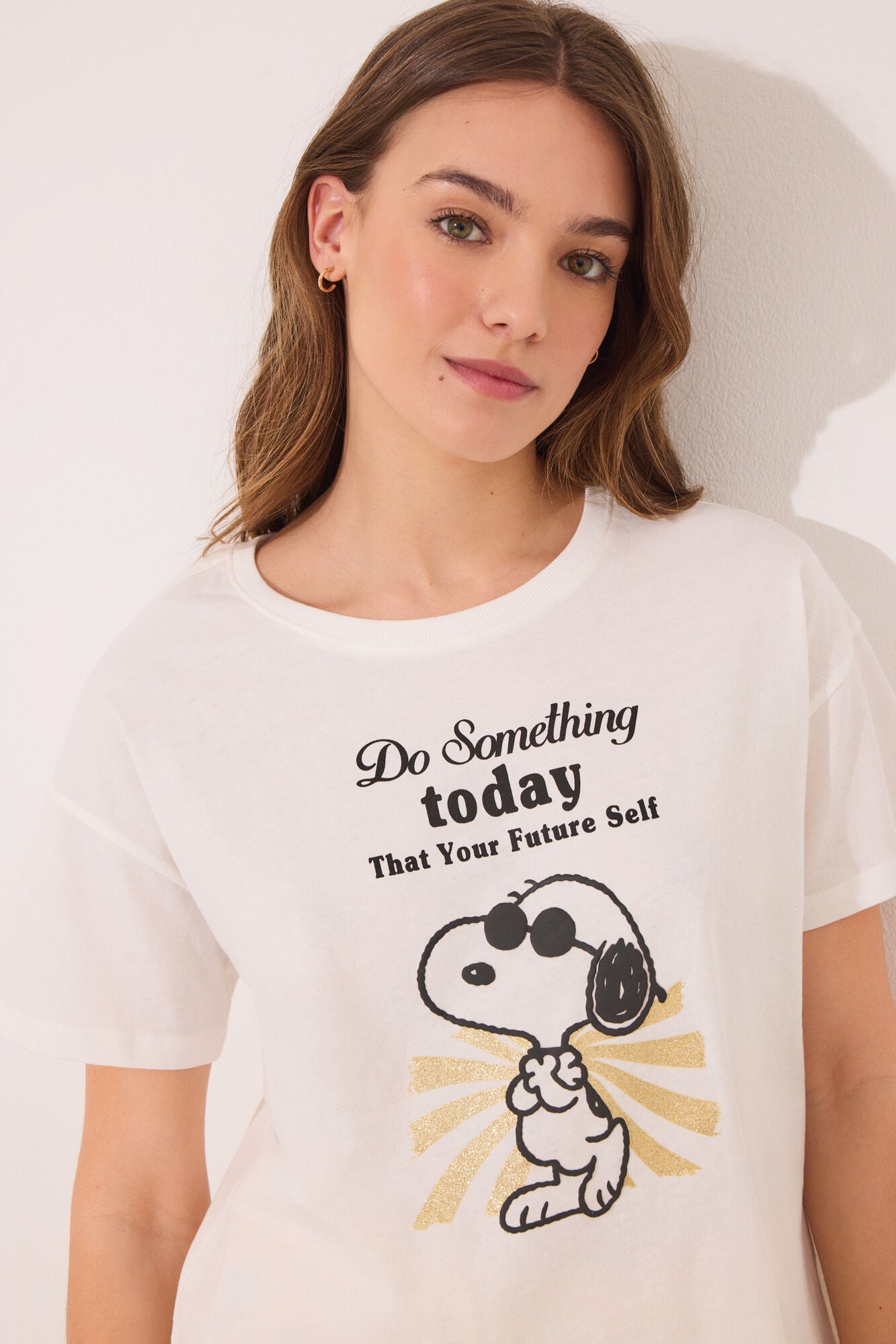 Snoopy ivory cotton short pyjamas