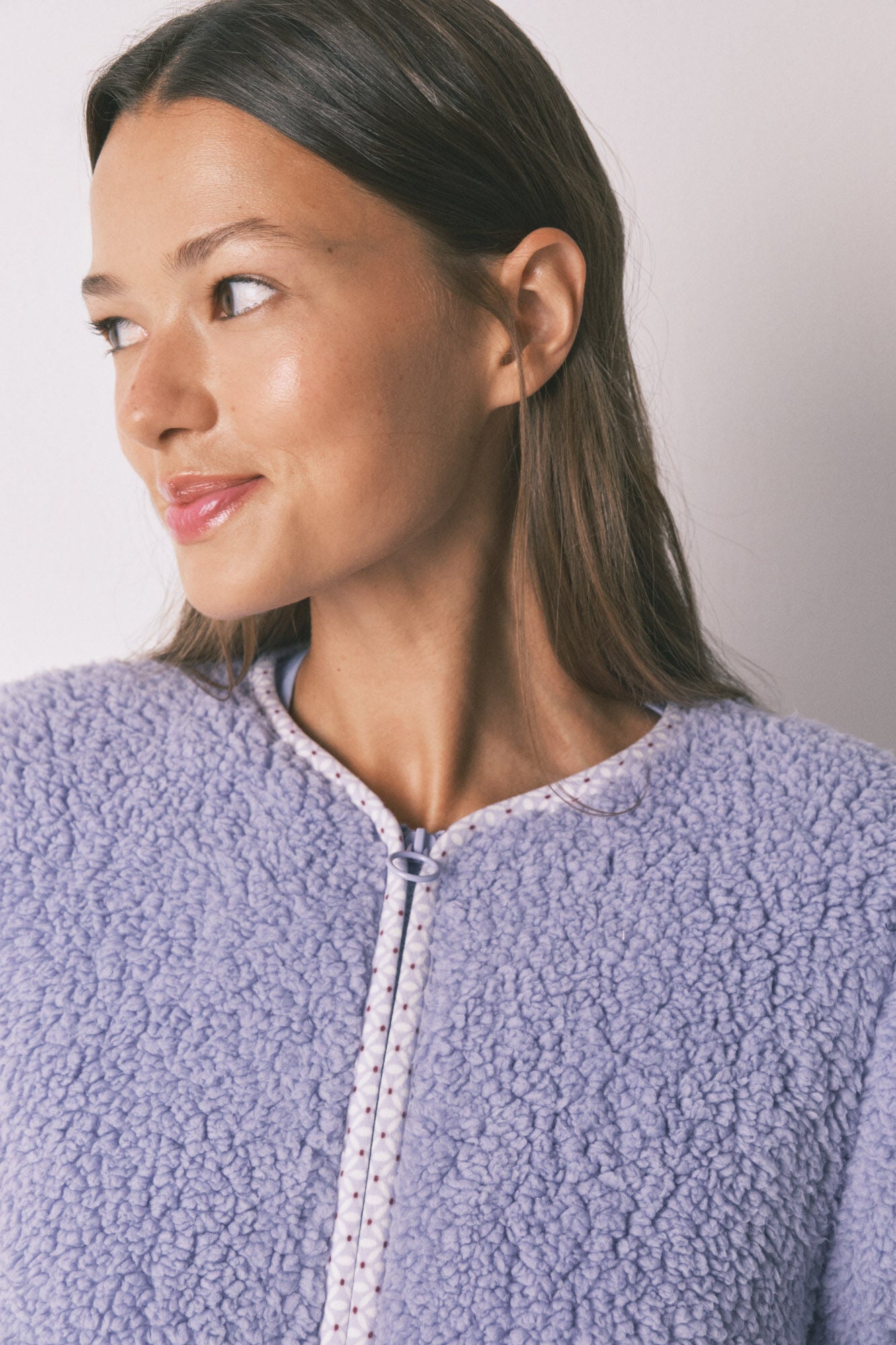 Short lilac sheepskin coat