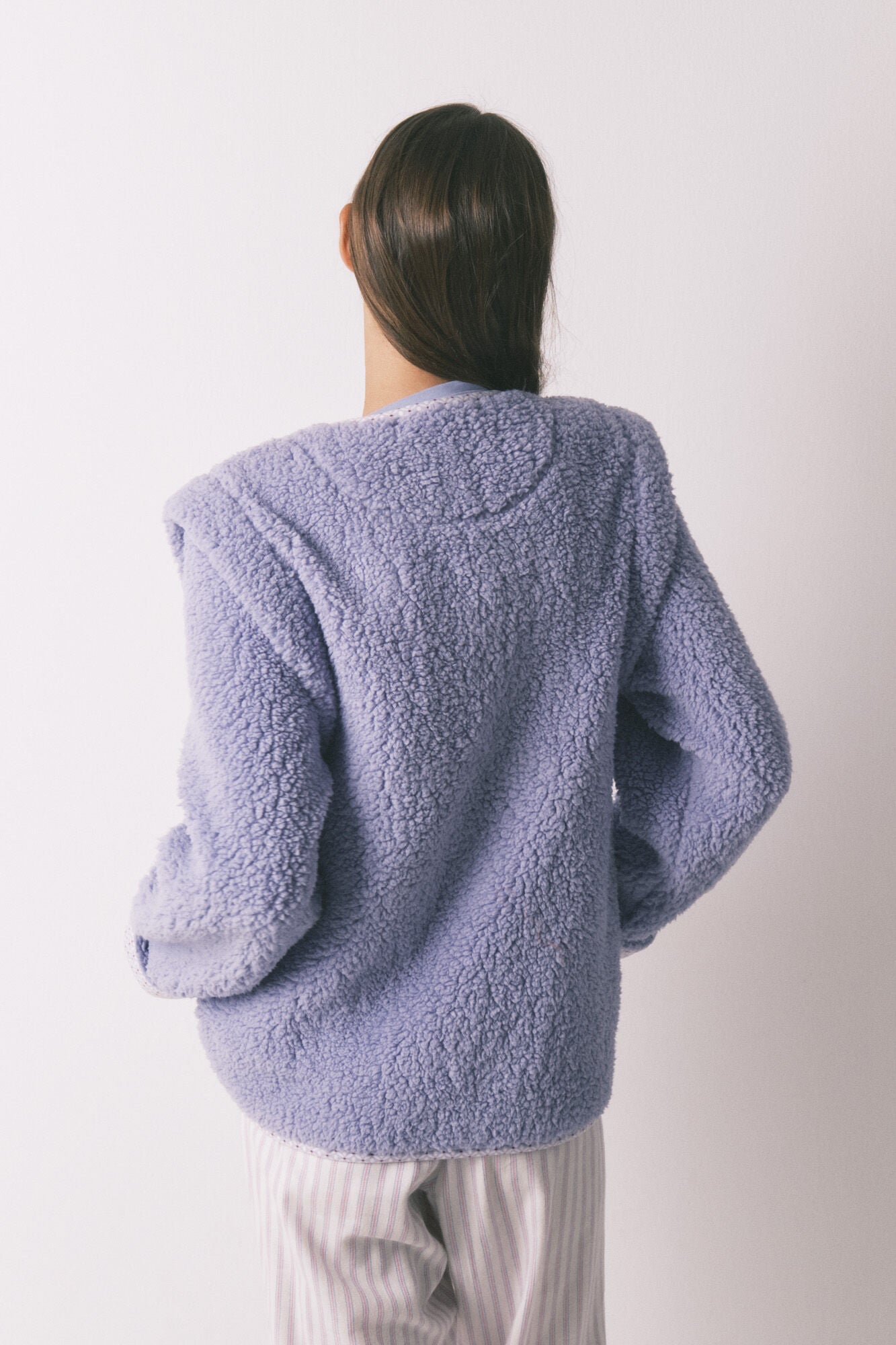 Short lilac sheepskin coat