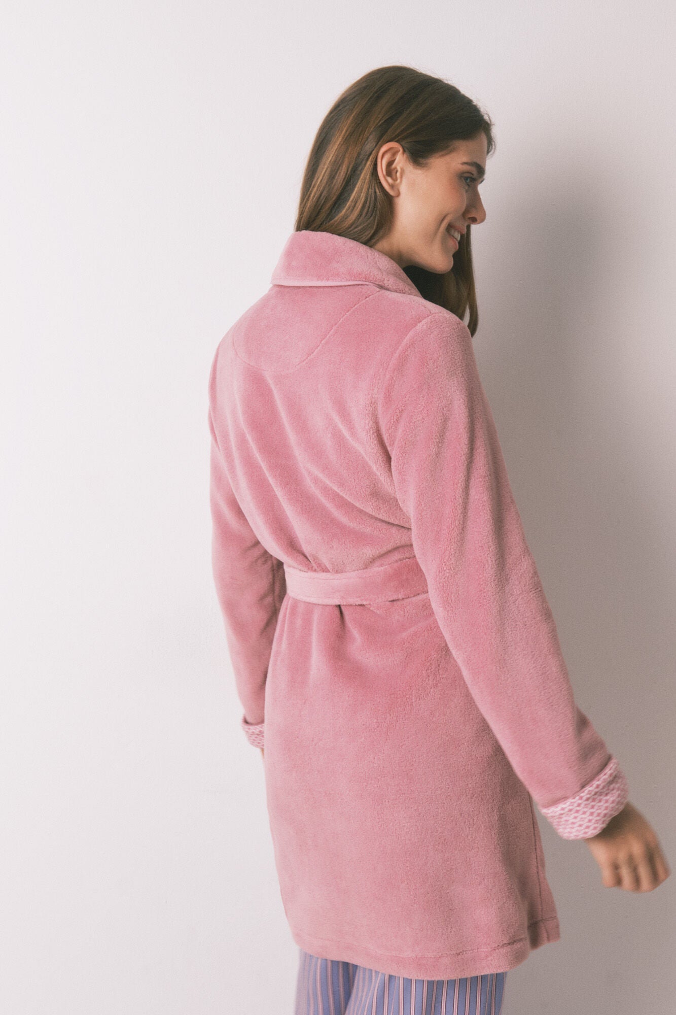 Pink fleece midi robe