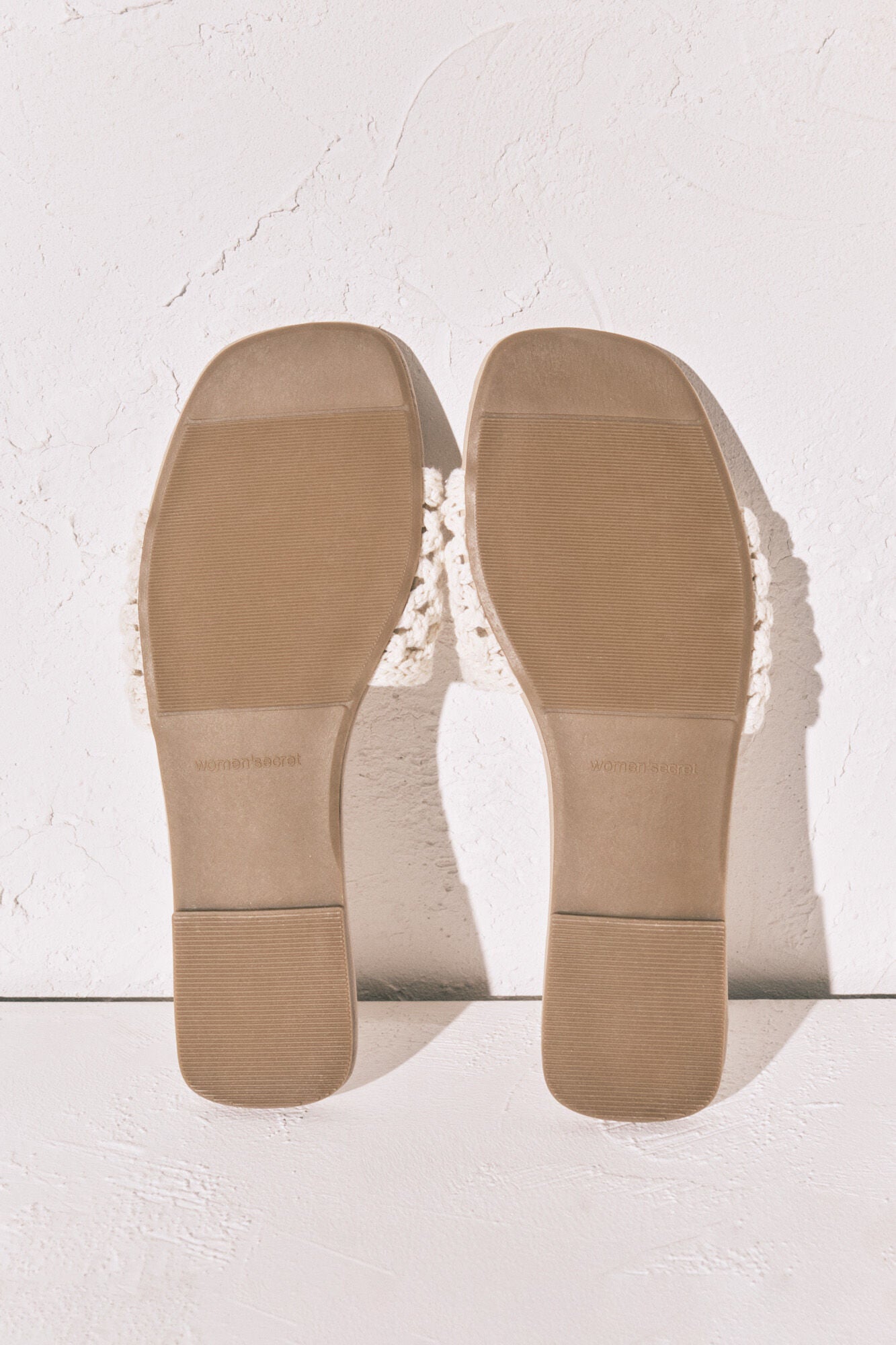 Beige crochet slide sandals