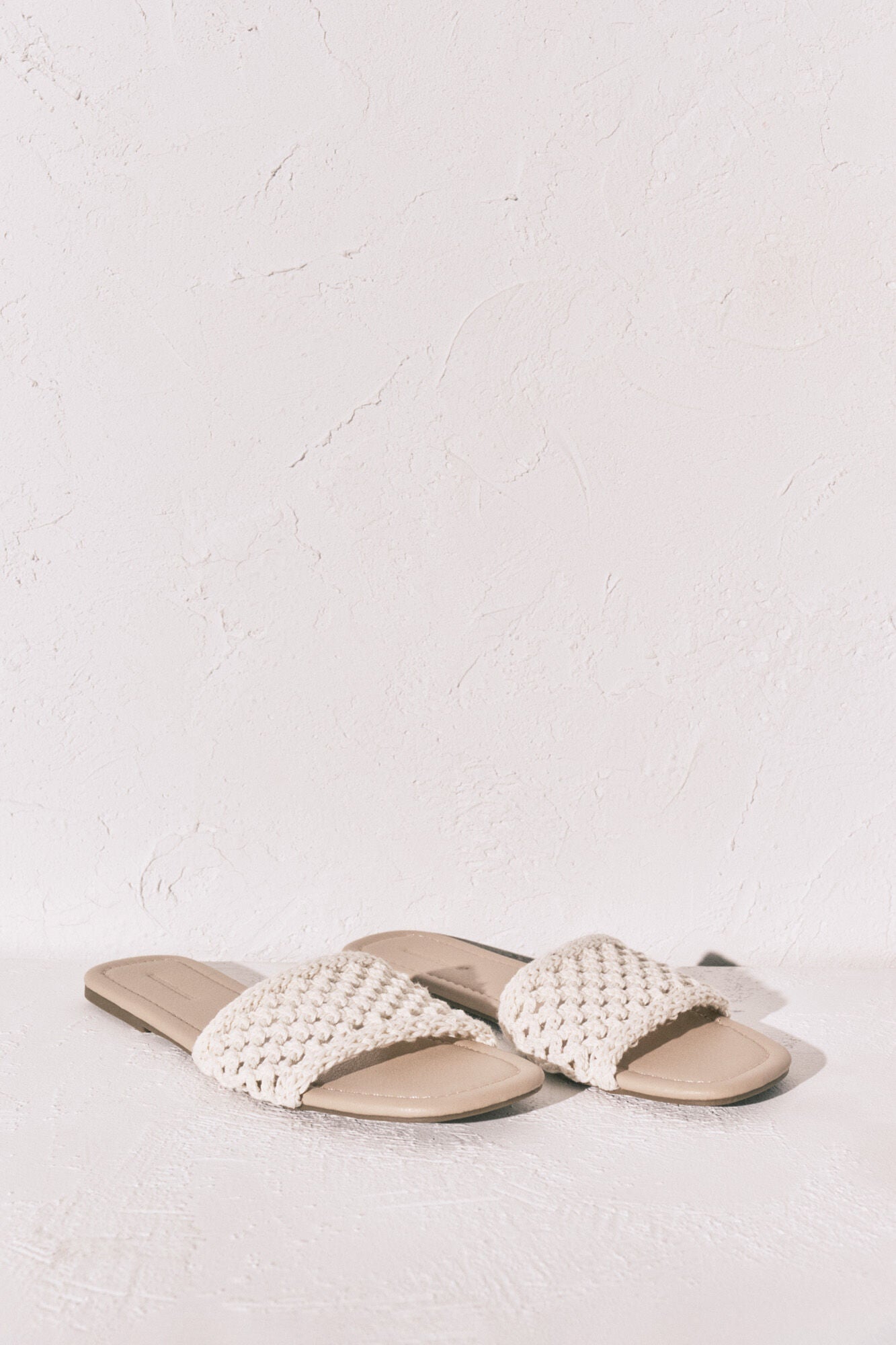 Beige crochet slide sandals