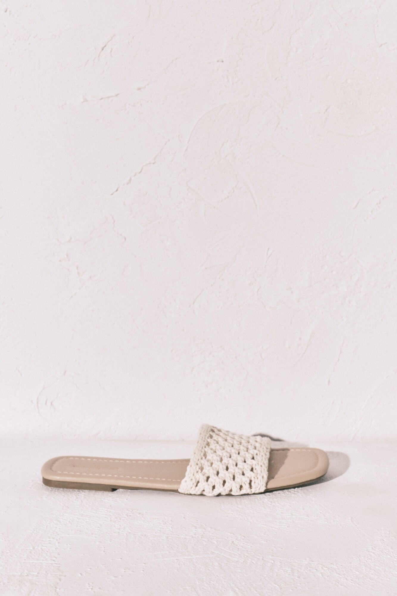 Beige crochet slide sandals