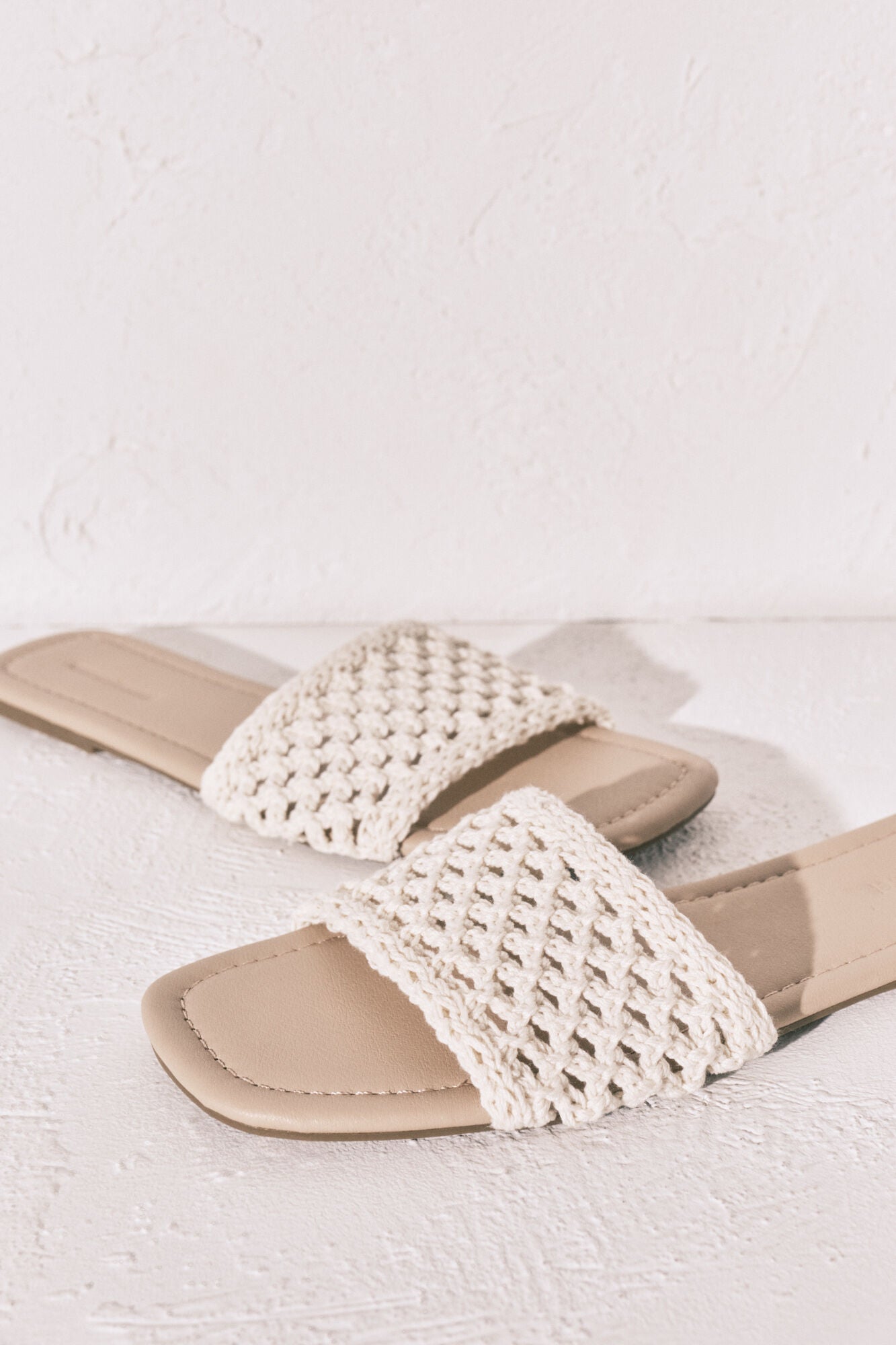 Beige crochet slide sandals