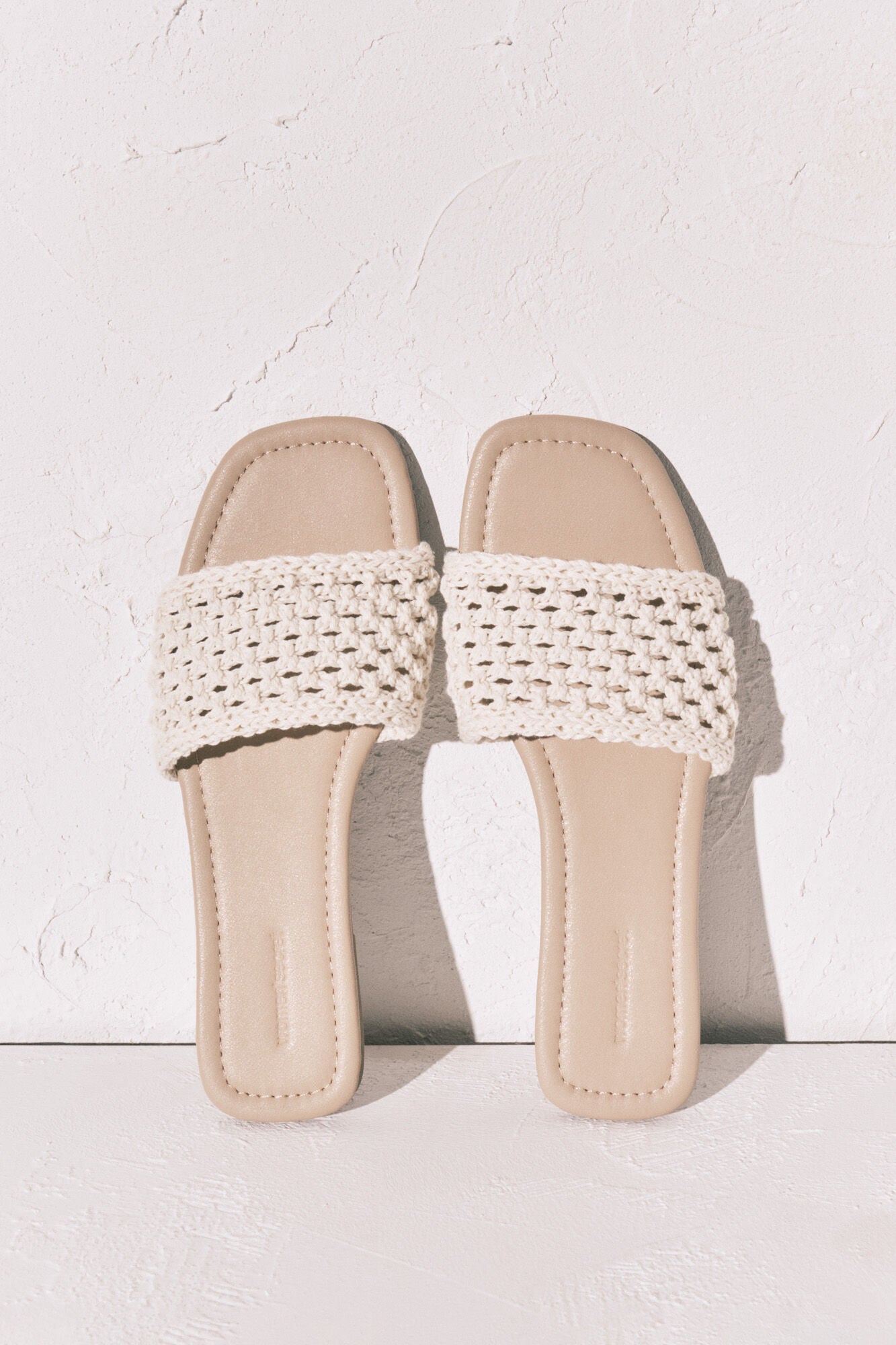 Beige crochet slide sandals