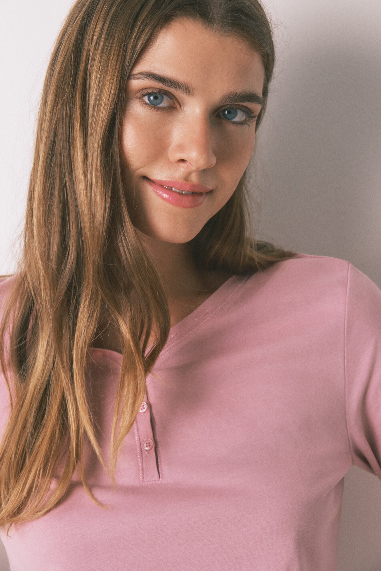 Pink brushed cotton long-sleeved T-shirt