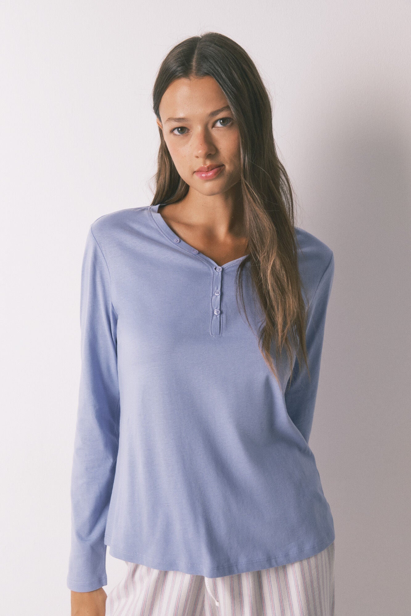 Lilac brushed cotton long-sleeved T-shirt
