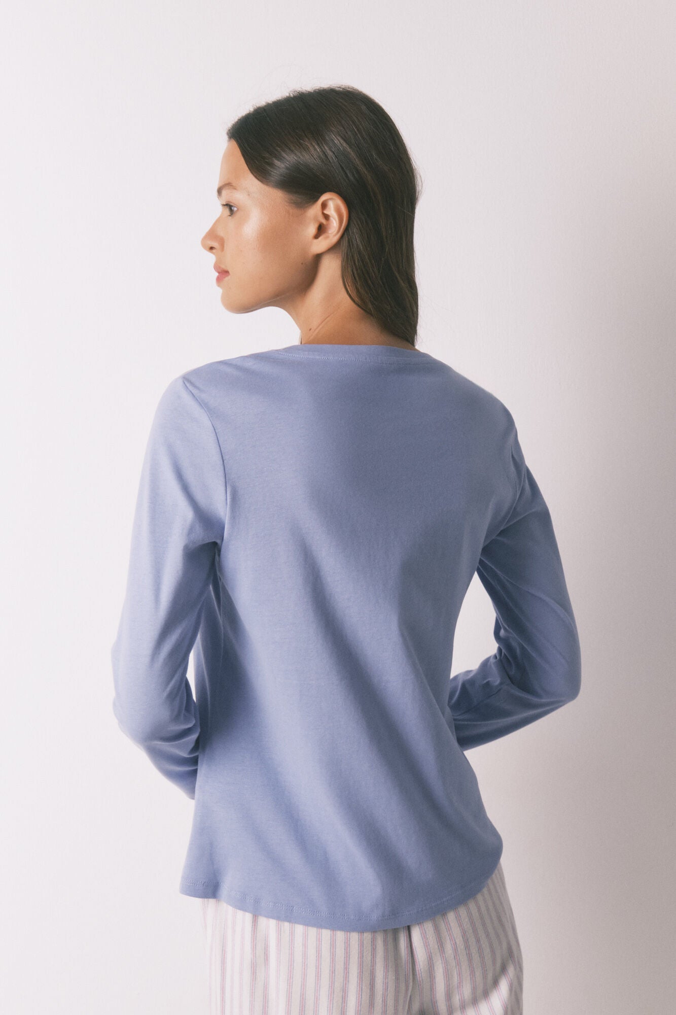 Lilac brushed cotton long-sleeved T-shirt