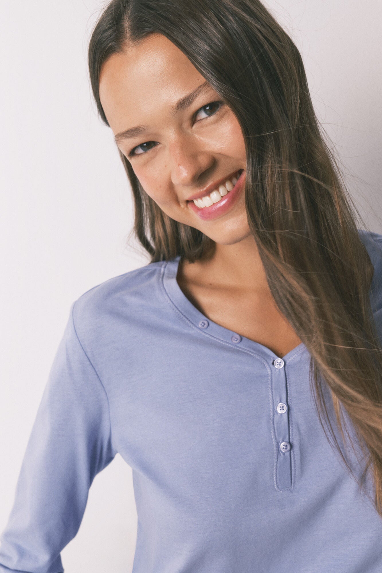 Lilac brushed cotton long-sleeved T-shirt