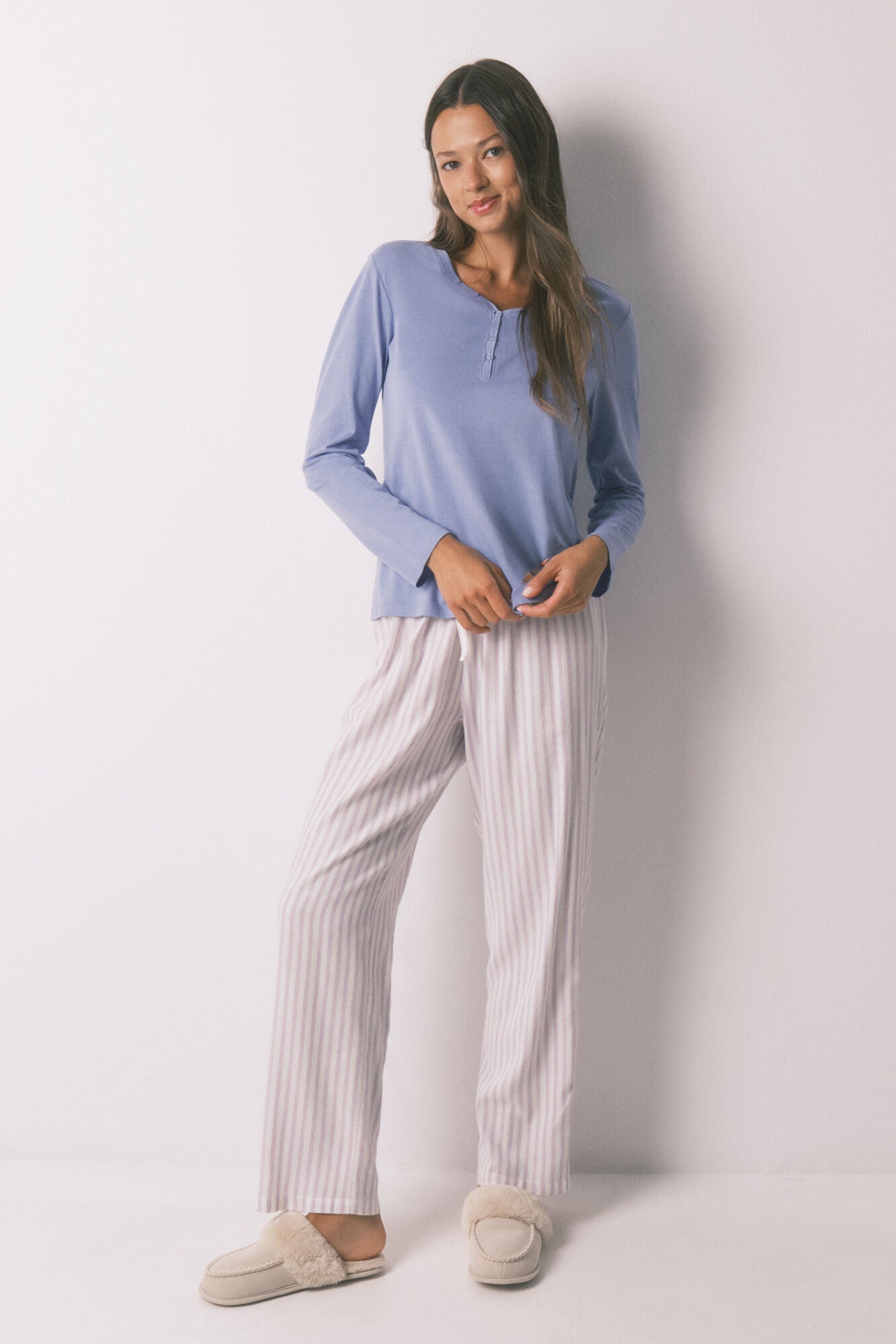 Lilac brushed cotton long-sleeved T-shirt