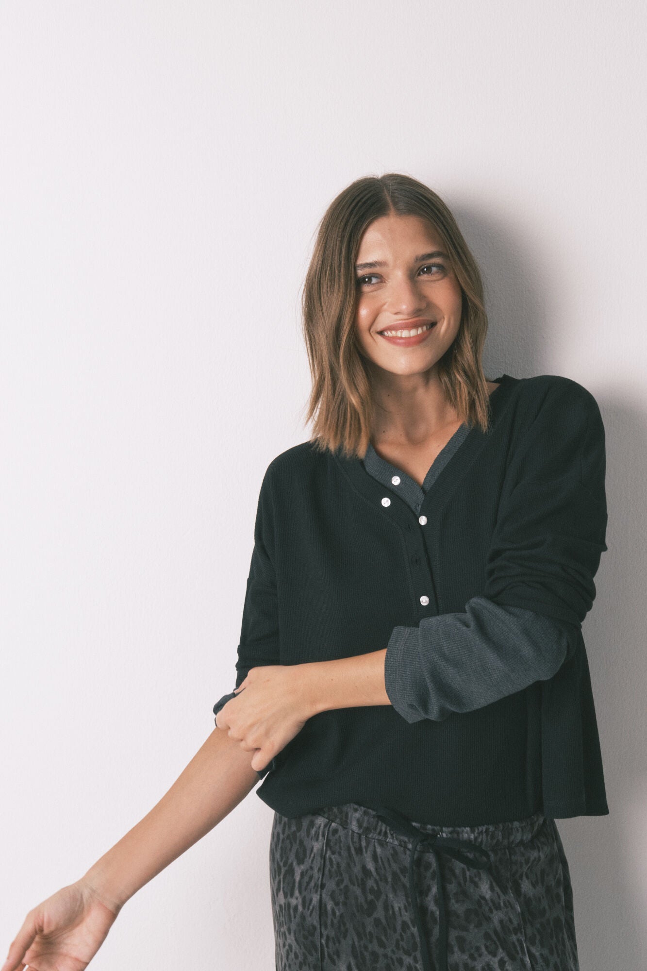 Black waffle long sleeve t-shirt