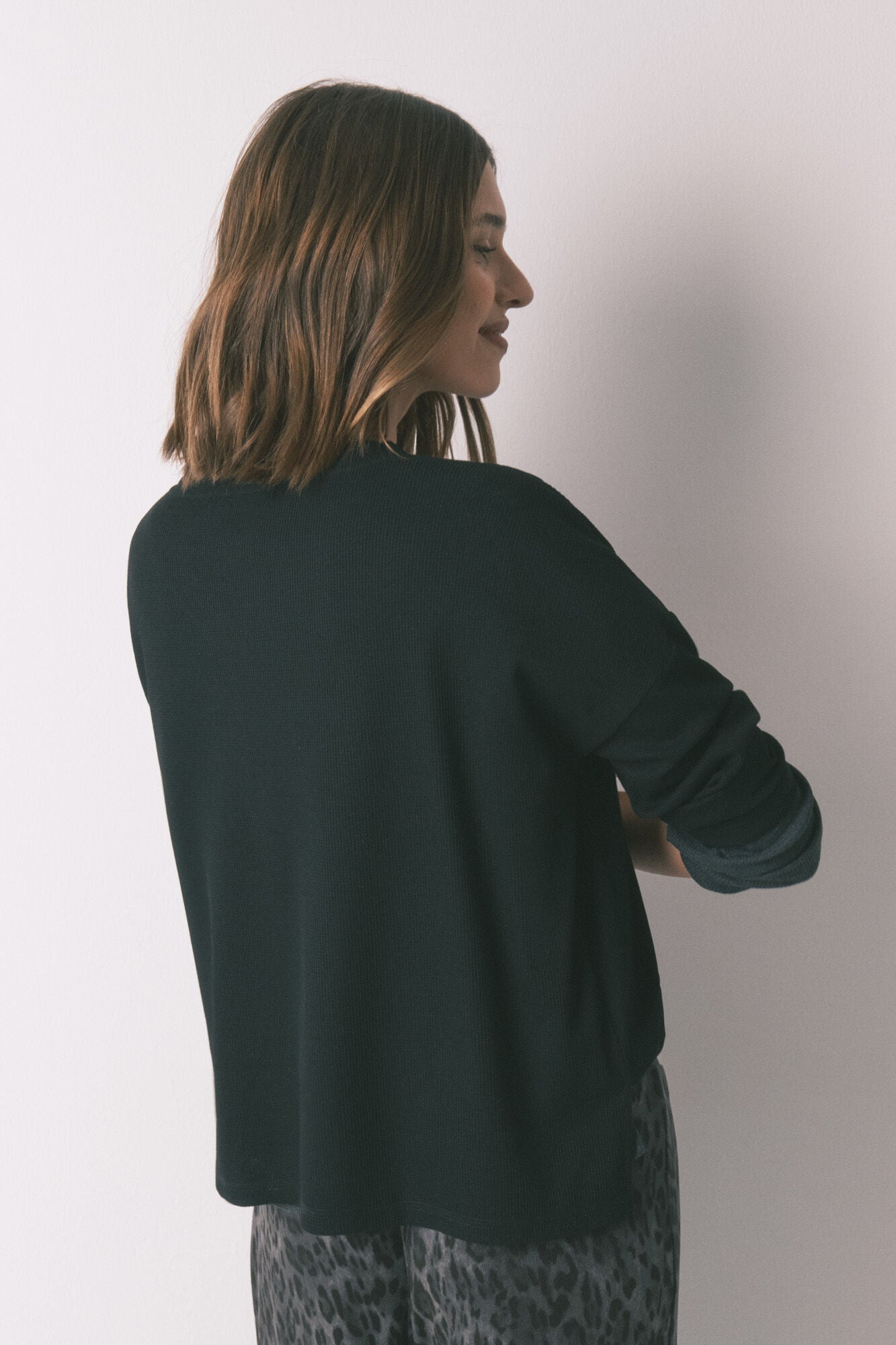 Black waffle long sleeve t-shirt