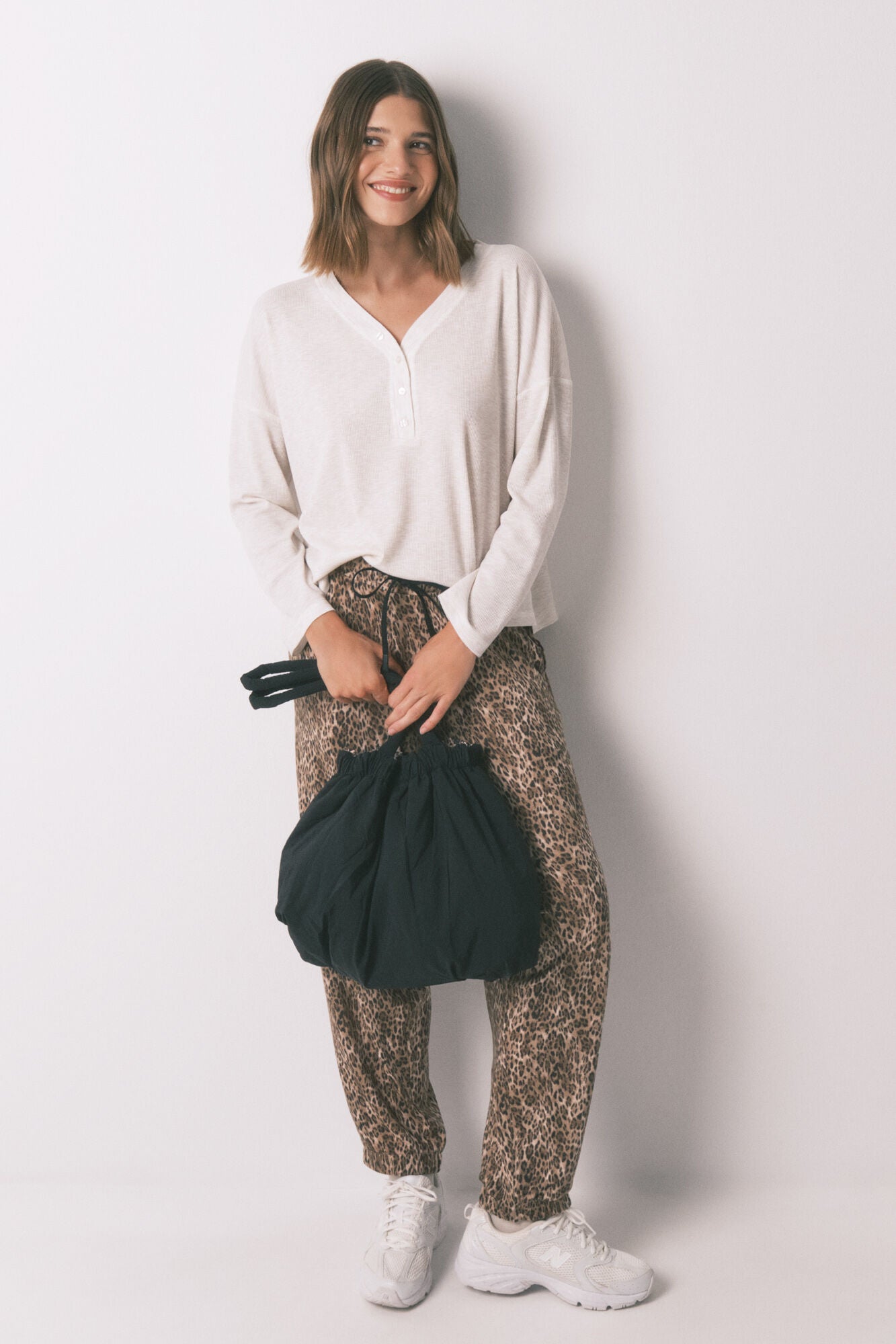 Ivory waffle long-sleeved t-shirt