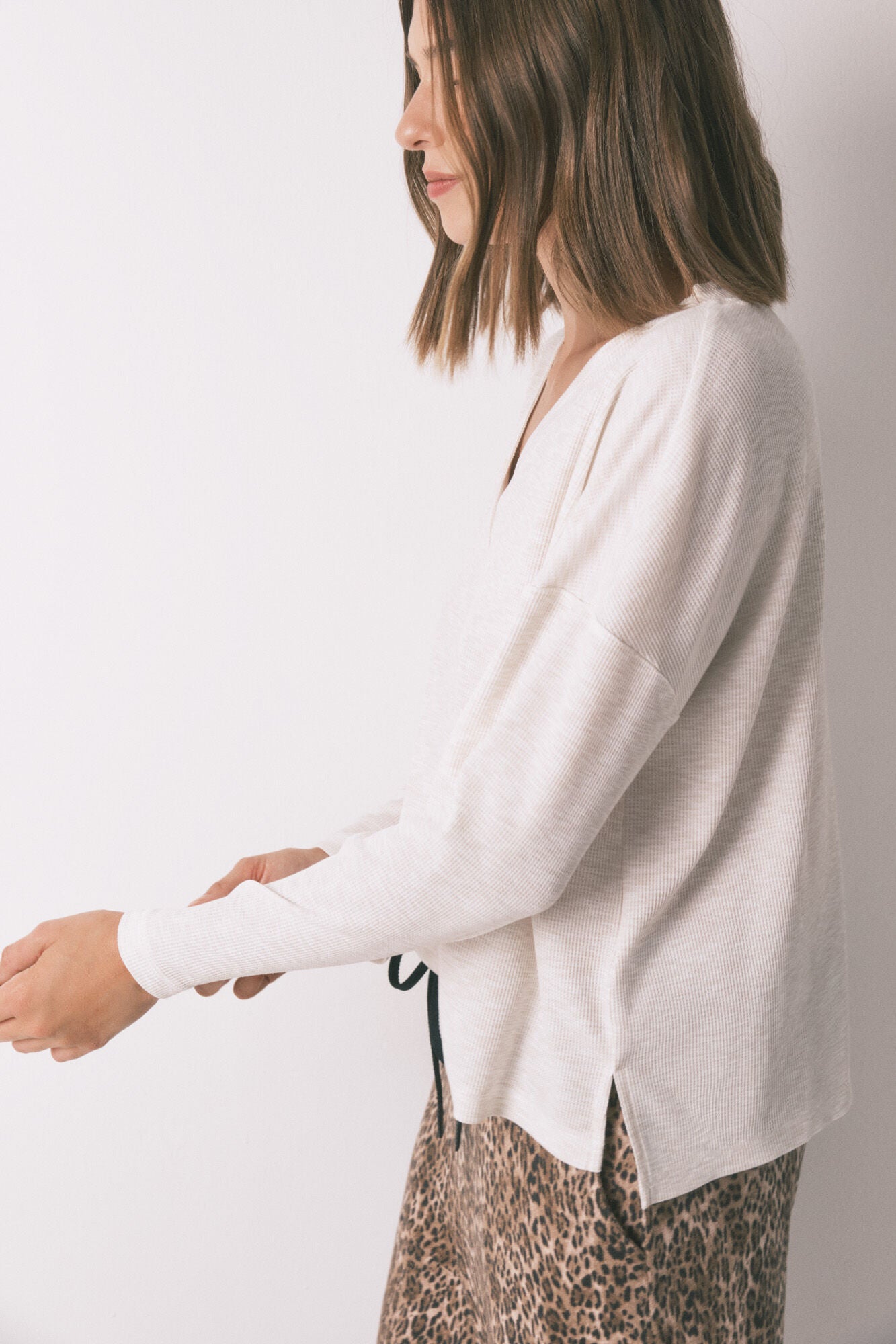 Ivory waffle long-sleeved t-shirt