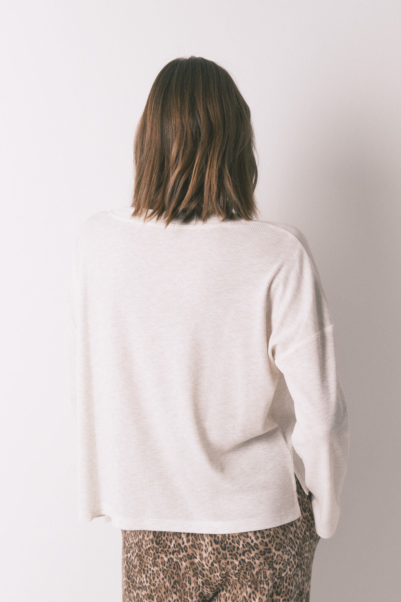 Ivory waffle long-sleeved t-shirt