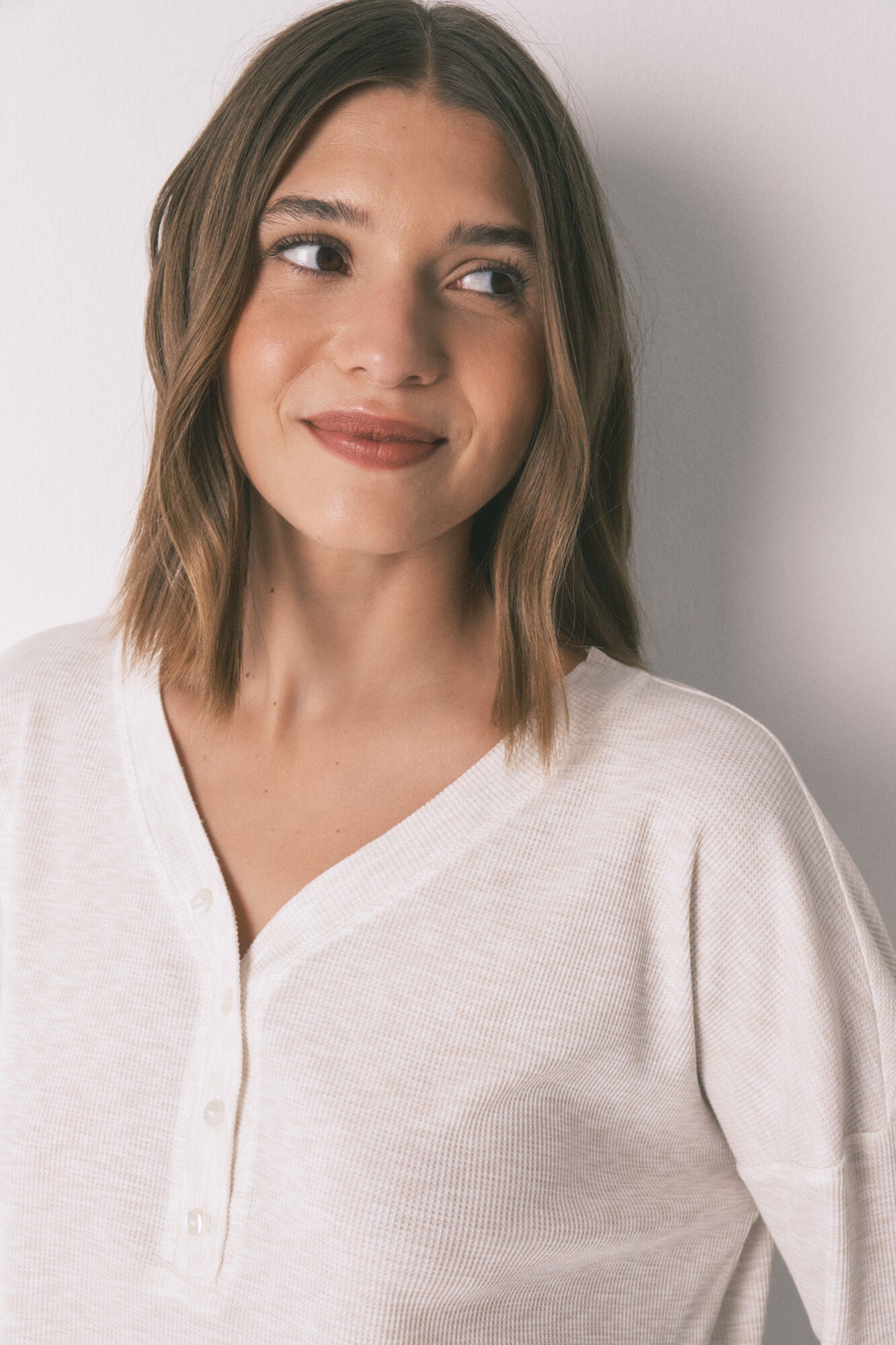 Ivory waffle long-sleeved t-shirt