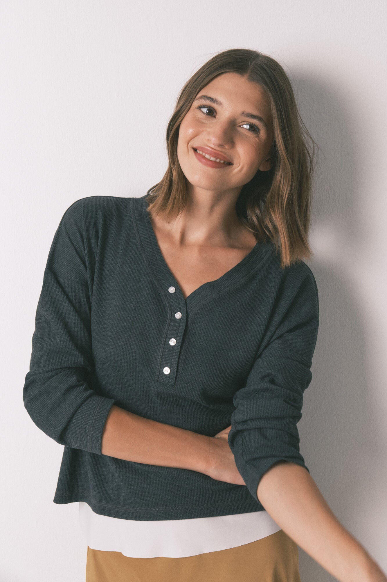 Grey waffle long sleeve t-shirt