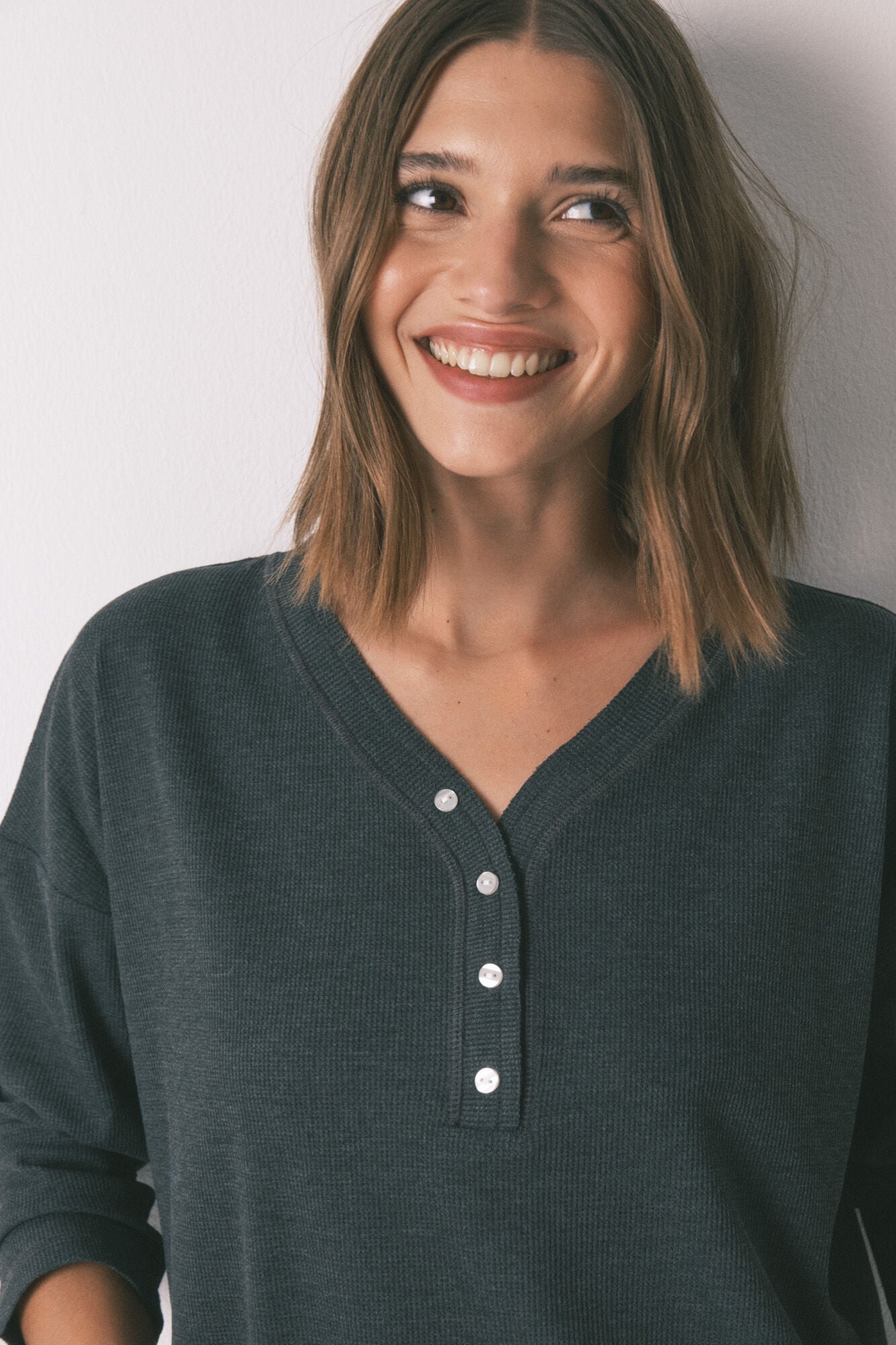 Grey waffle long sleeve t-shirt