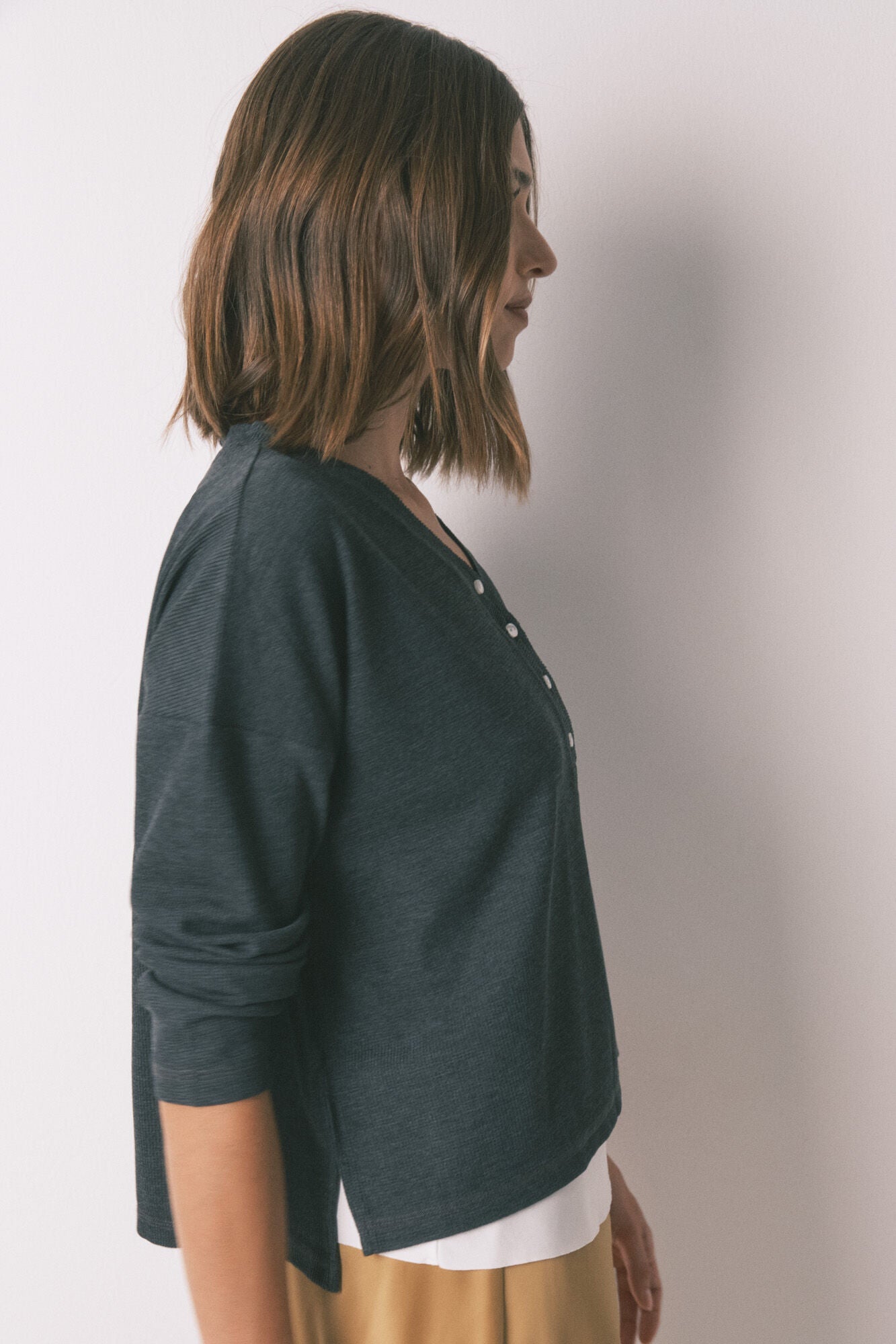 Grey waffle long sleeve t-shirt