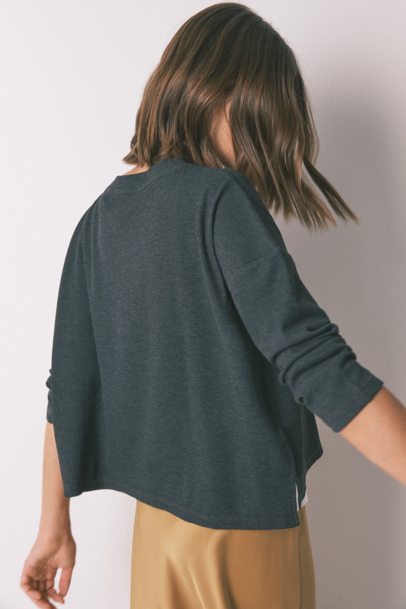 Grey waffle long sleeve t-shirt
