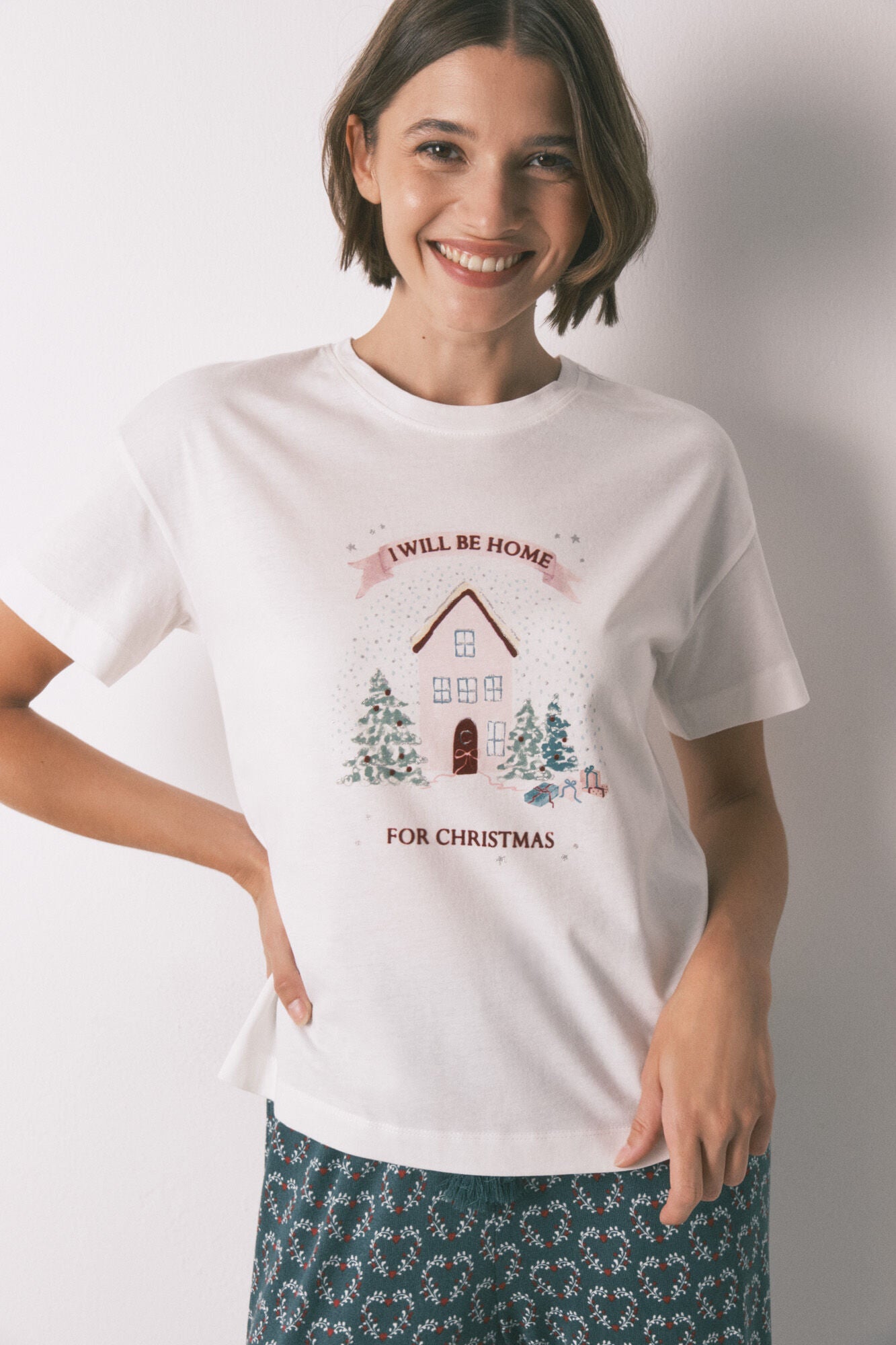 100% cotton white Christmas short sleeve T-shirt